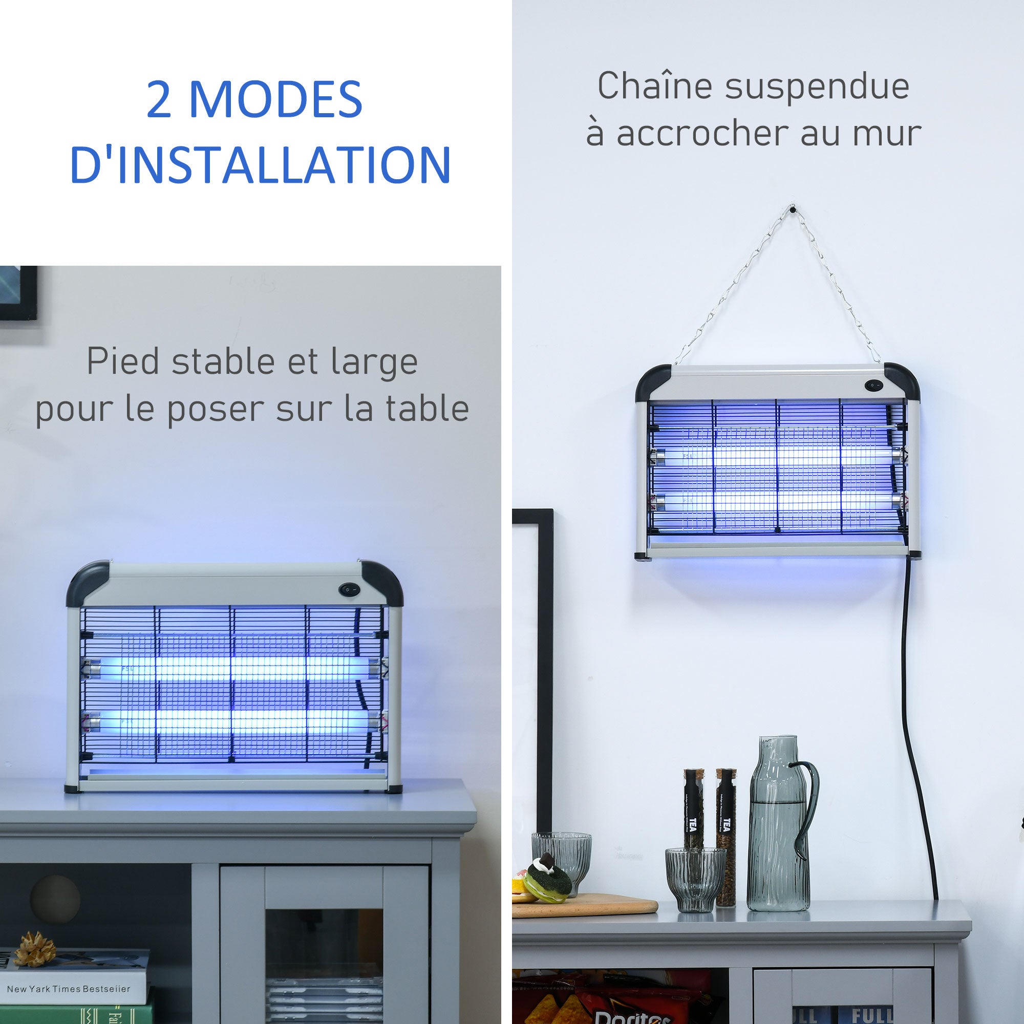 Anti-Mosquito Lamp, Electric UV Insect Killer 20W, Electric Fly Killer, effective on a 60 m² surface, mosquito trap for indoor and outdoor, dark grey