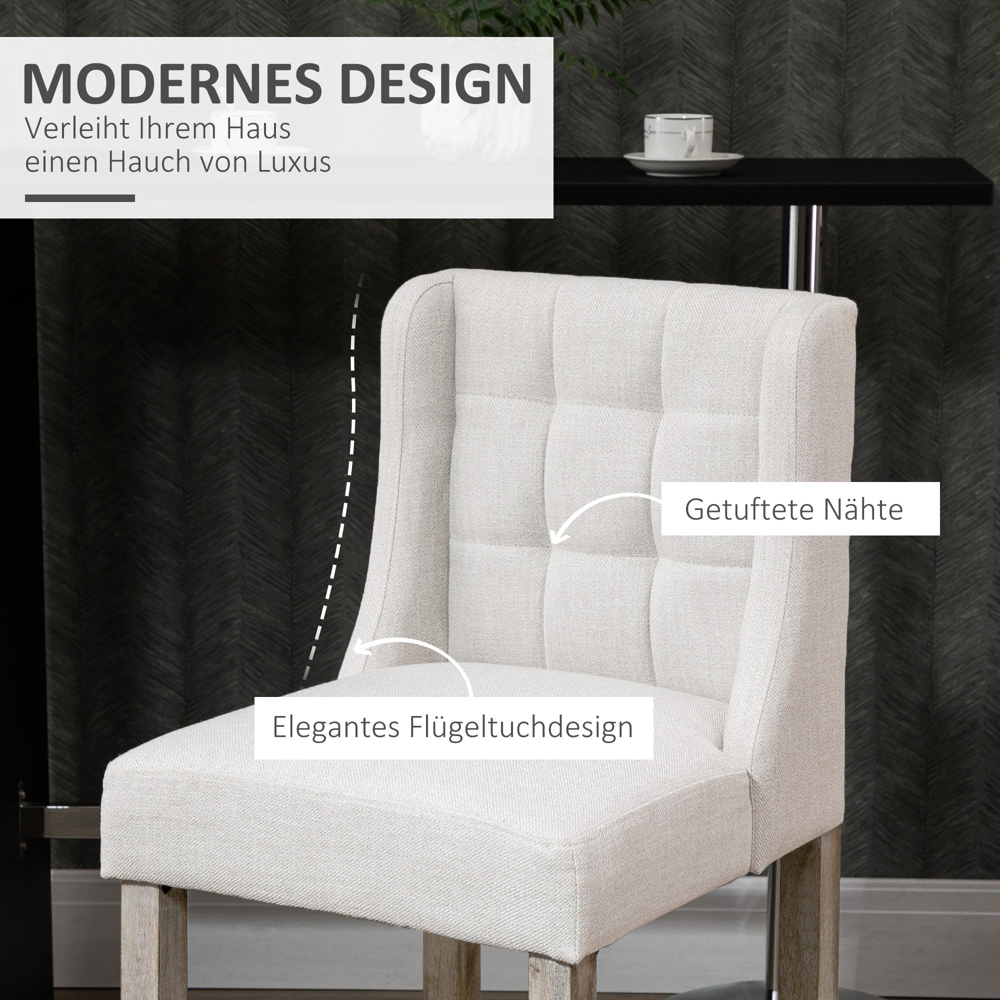 2-Piece Bar Stools Modern Kitchen Chairs Bistro Stools Bar Chairs for Kitchen with Backrest Counter Stools Linen Touch Rubberwood Beige 47 x 50 x 101 cm