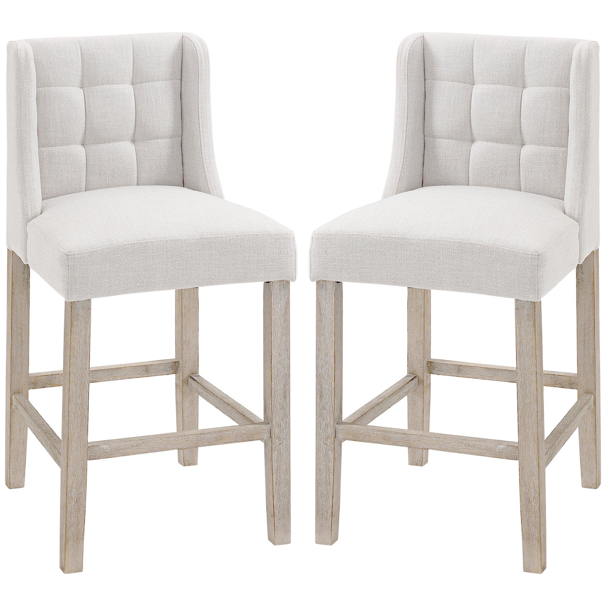 2-Piece Bar Stools Modern Kitchen Chairs Bistro Stools Bar Chairs for Kitchen with Backrest Counter Stools Linen Touch Rubberwood Beige 47 x 50 x 101 cm