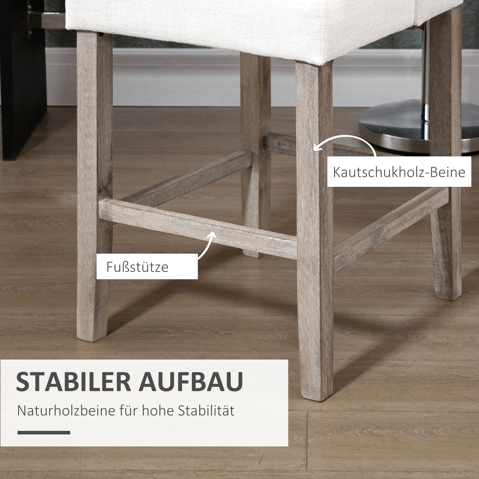 2-Piece Bar Stools Modern Kitchen Chairs Bistro Stools Bar Chairs for Kitchen with Backrest Counter Stools Linen Touch Rubberwood Beige 47 x 50 x 101 cm