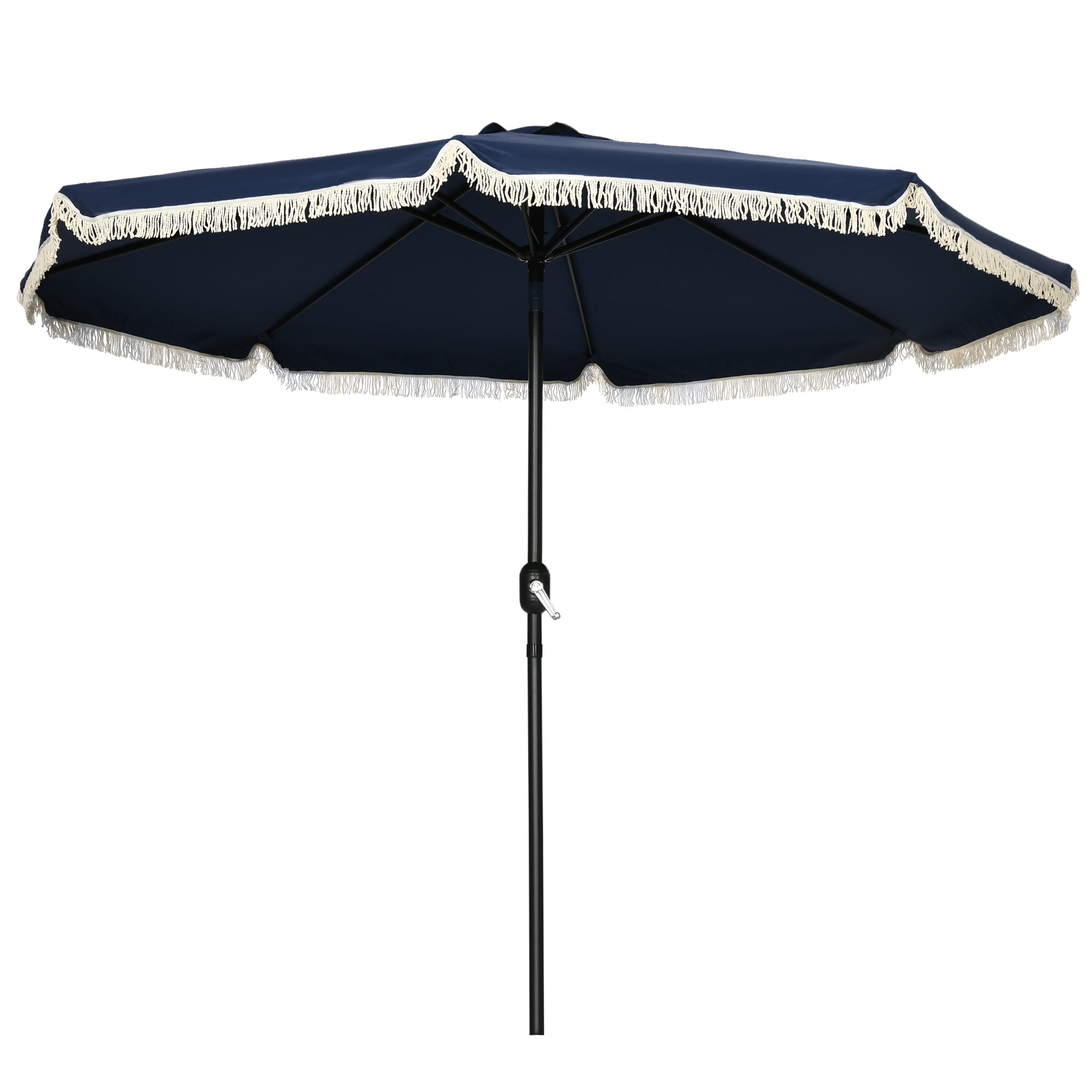 Garden Parasol Round Tilted Ø 268 cm with Fringes High-Density Anti-UV Polyester Fabric Removable Mast 8 Ribs, Blue