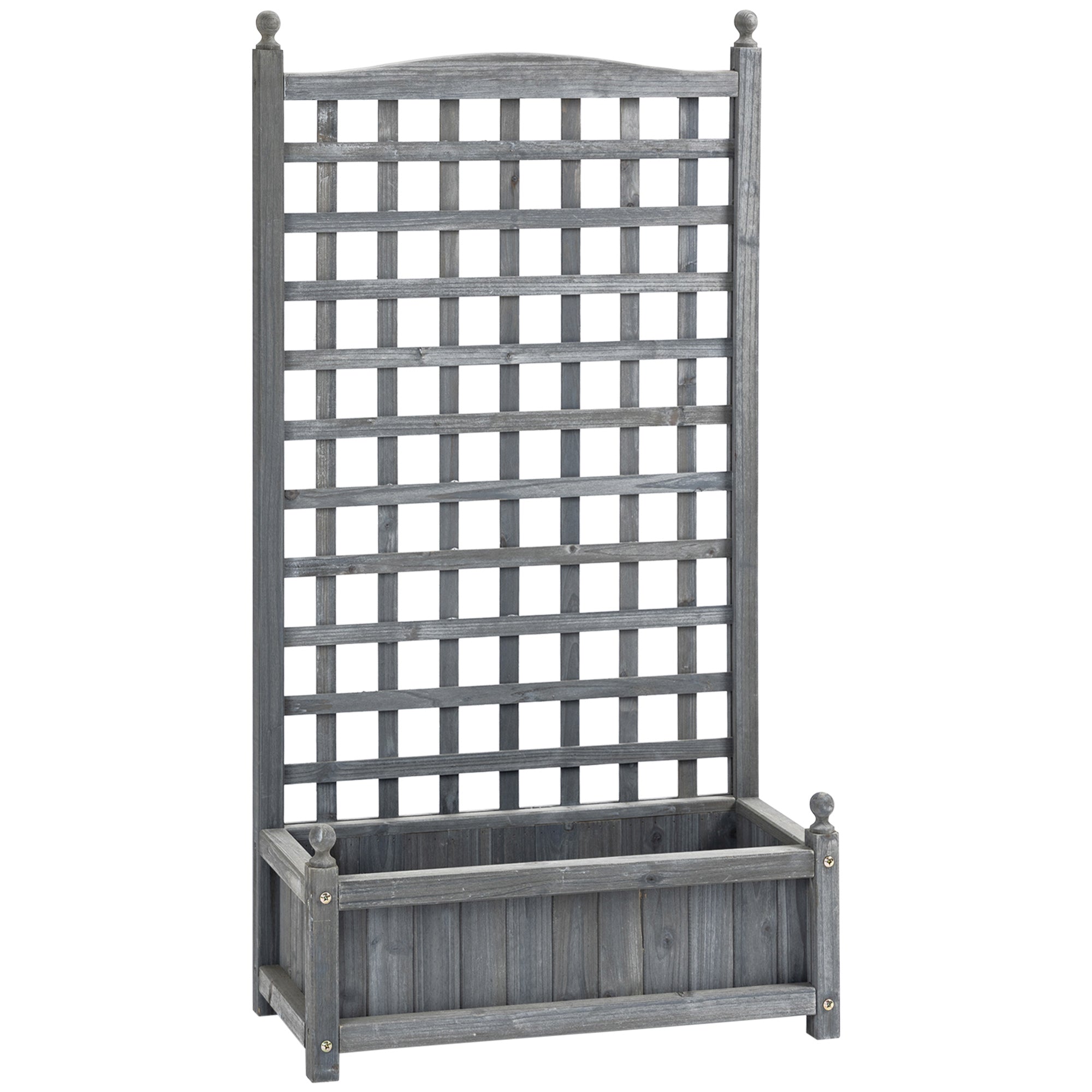 Raised Bed Planting Box with Trellis Planter Box Trellis Arch with Plant Support for Climbing Plants Garden Wood Gray 64 x 28 x 120 cm