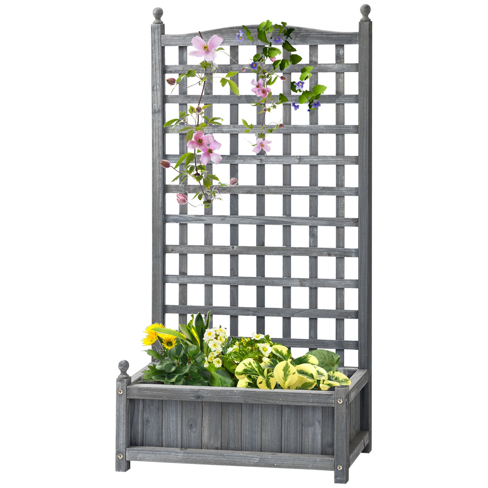 Raised Bed Planting Box with Trellis Planter Box Trellis Arch with Plant Support for Climbing Plants Garden Wood Gray 64 x 28 x 120 cm