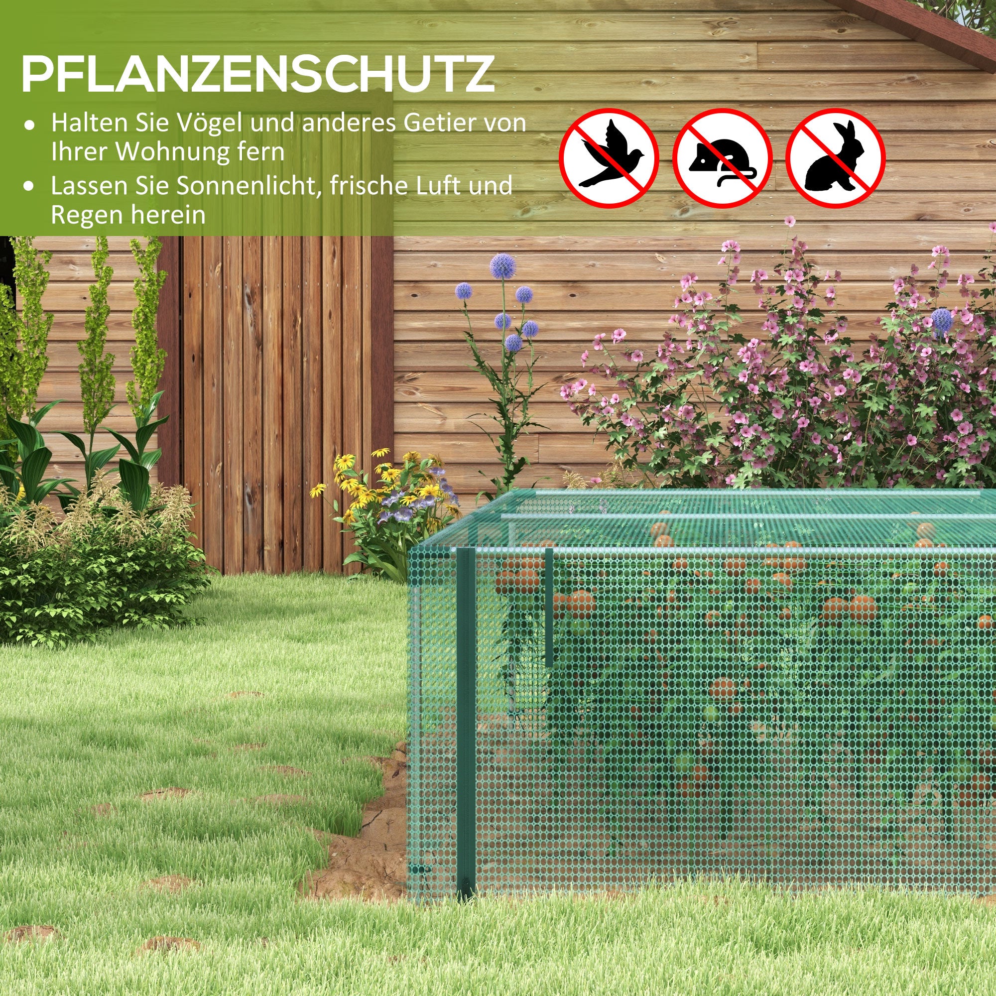 1.25 x 3.73 m Garden Net, Plant Protection Tent with Zippered Door, Insect Protection Net, Windproof Vegetable Net, Pest Protection Net for Garden, Balcony, Steel, Green