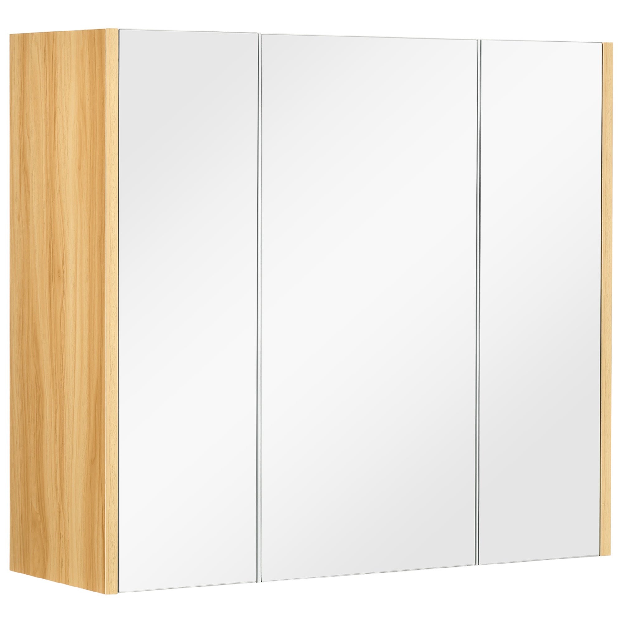 Bathroom mirror cabinet mirror 3 doors 4 adjustable shelves 68 x 22 x 60 cm light oak - white