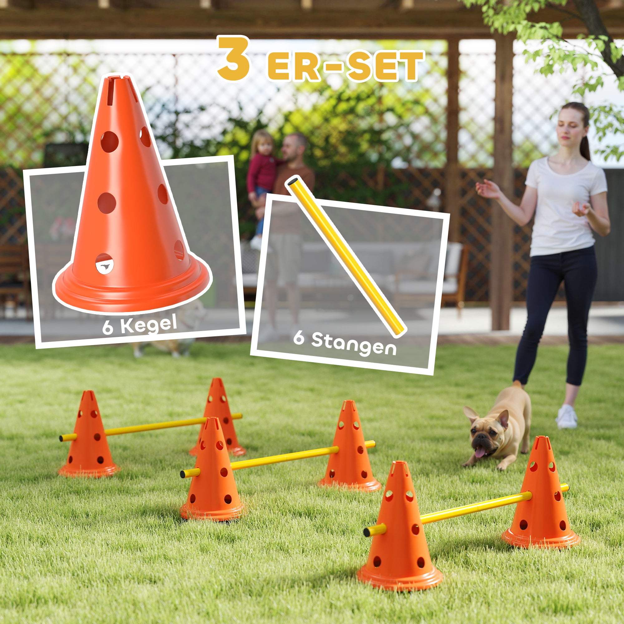 3-Piece Dog Agility Set with 6 Cones, 3 Adjustable Hurdles & Carry Bag