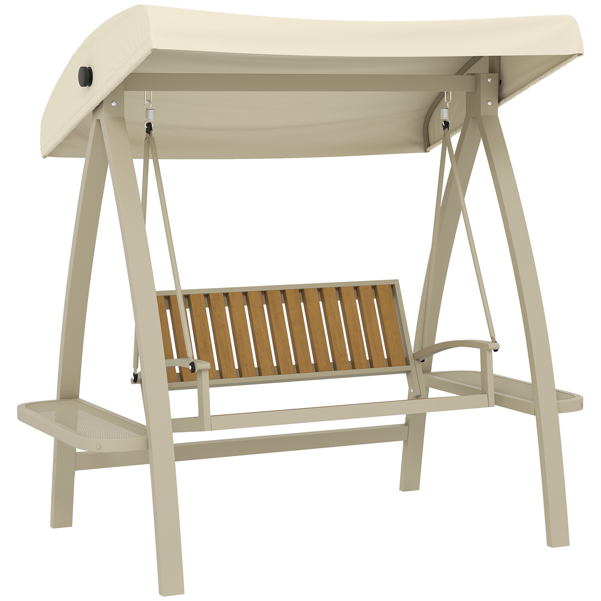 Hollywood Swing 2-seater garden swing with adjustable sun canopy, side table, swing bench loadable up to 240kg, for garden, terrace, 200 x 120 x 190cm, Beige