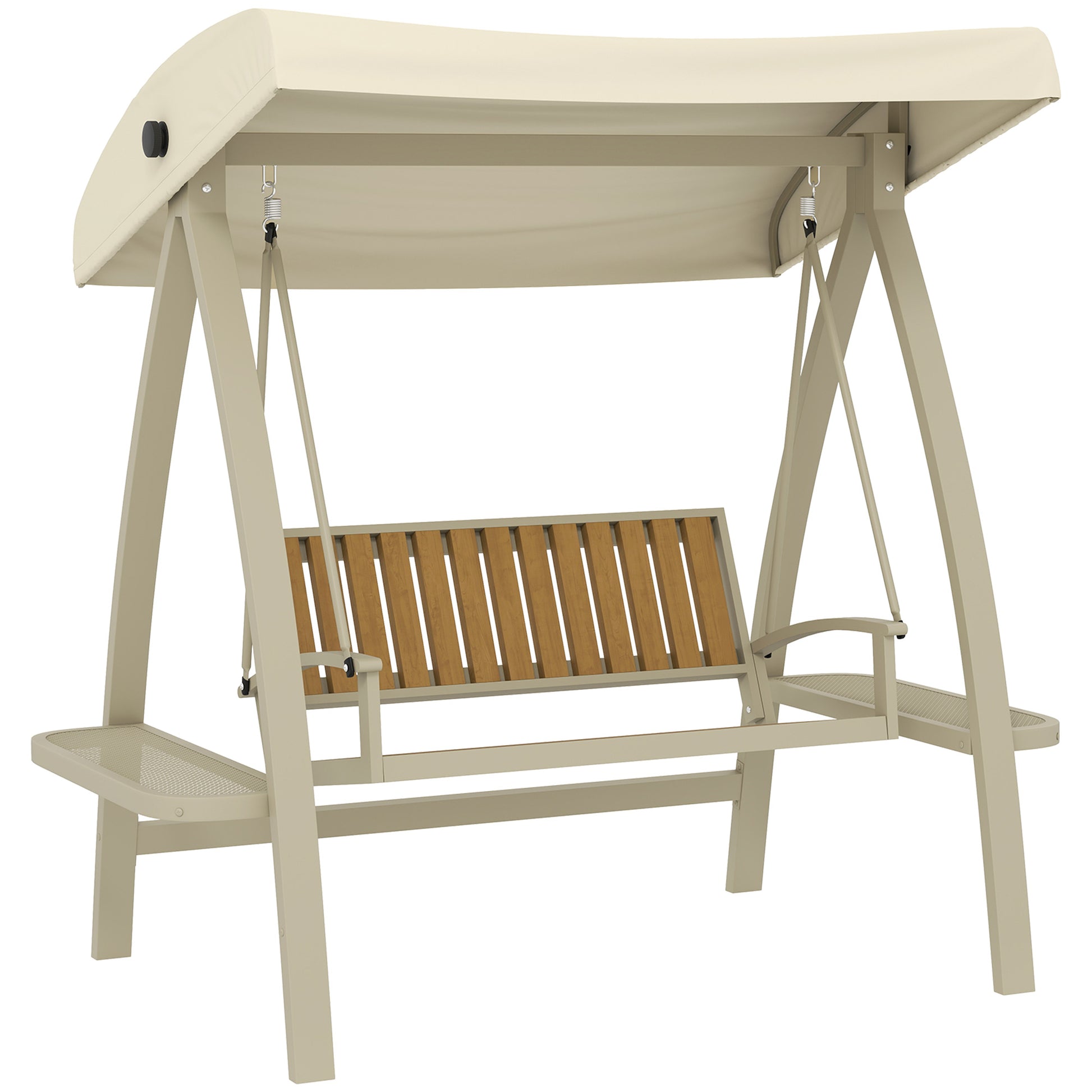 Hollywood Swing 2-seater garden swing with adjustable sun canopy, side table, swing bench loadable up to 240kg, for garden, terrace, 200 x 120 x 190cm, Beige