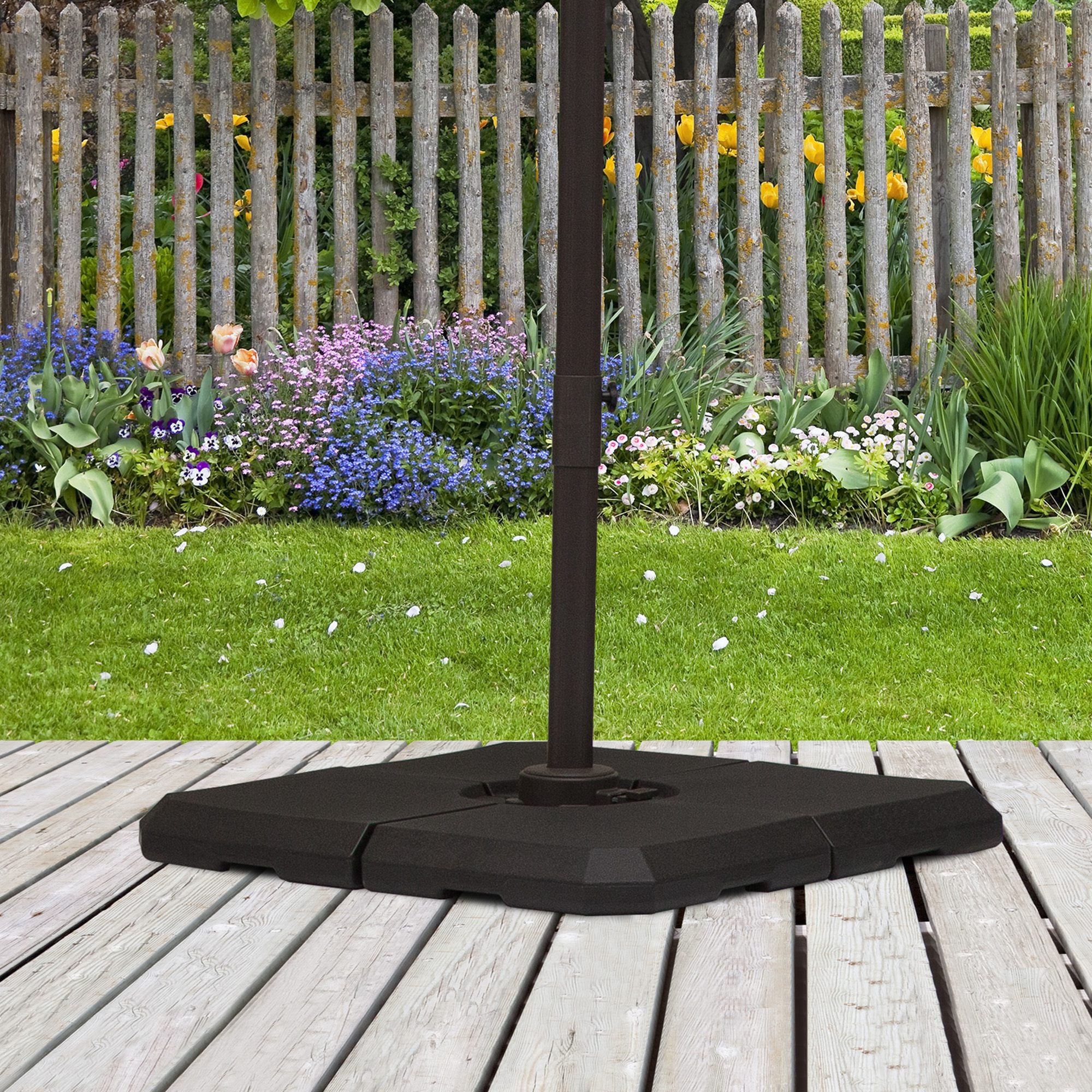 Set of 4 Pieces Parasol Base Stand for Patio or Garden Umbrella Fillable with 80 kg of Water or 120 kg of Sand Stable 100x100x9.5 cm Black