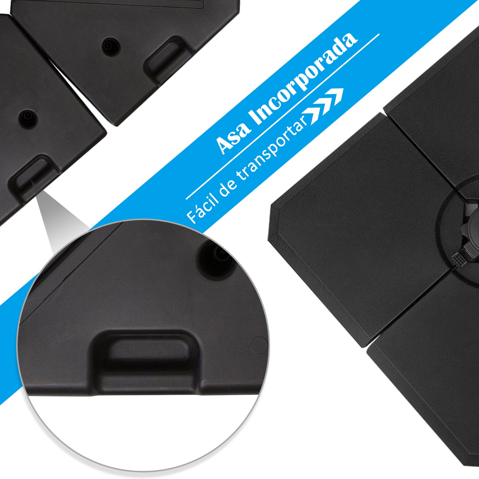 Set of 4 Pieces Parasol Base Stand for Patio or Garden Umbrella Fillable with 80 kg of Water or 120 kg of Sand Stable 100x100x9.5 cm Black