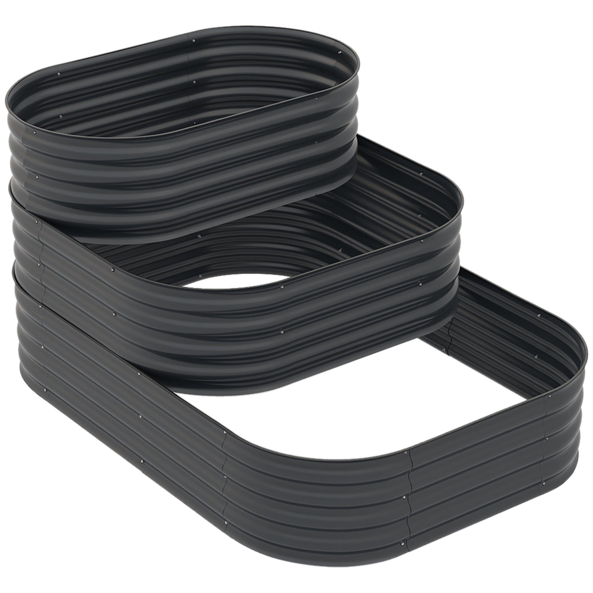 Square Raised Garden Bed Planter Steel Garden Planter Open Bottom 3 Tier for Herbs Vegetables Fruits Flowers 158 x 109 x 82 cm - Gray