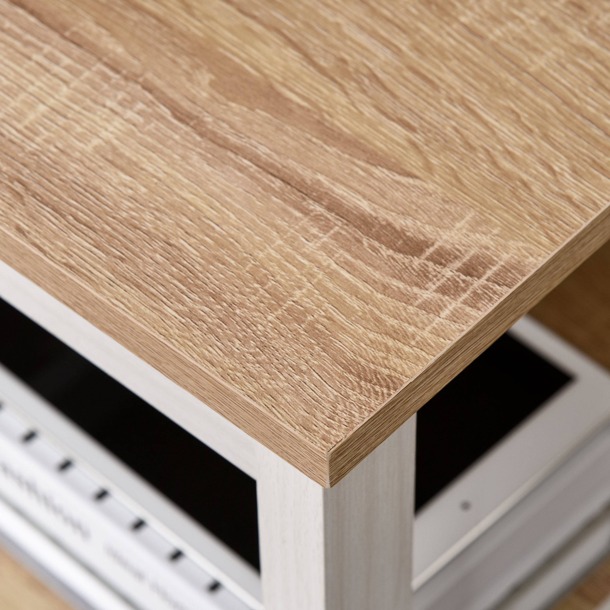 Multimedia Computer Desk dim. 110L x 48W x 76H cm 2 side shelves MDF E1 Light Oak White