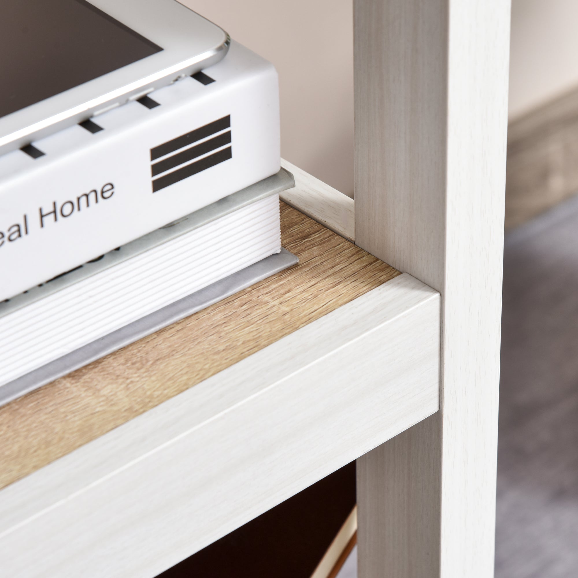 Multimedia Computer Desk dim. 110L x 48W x 76H cm 2 side shelves MDF E1 Light Oak White