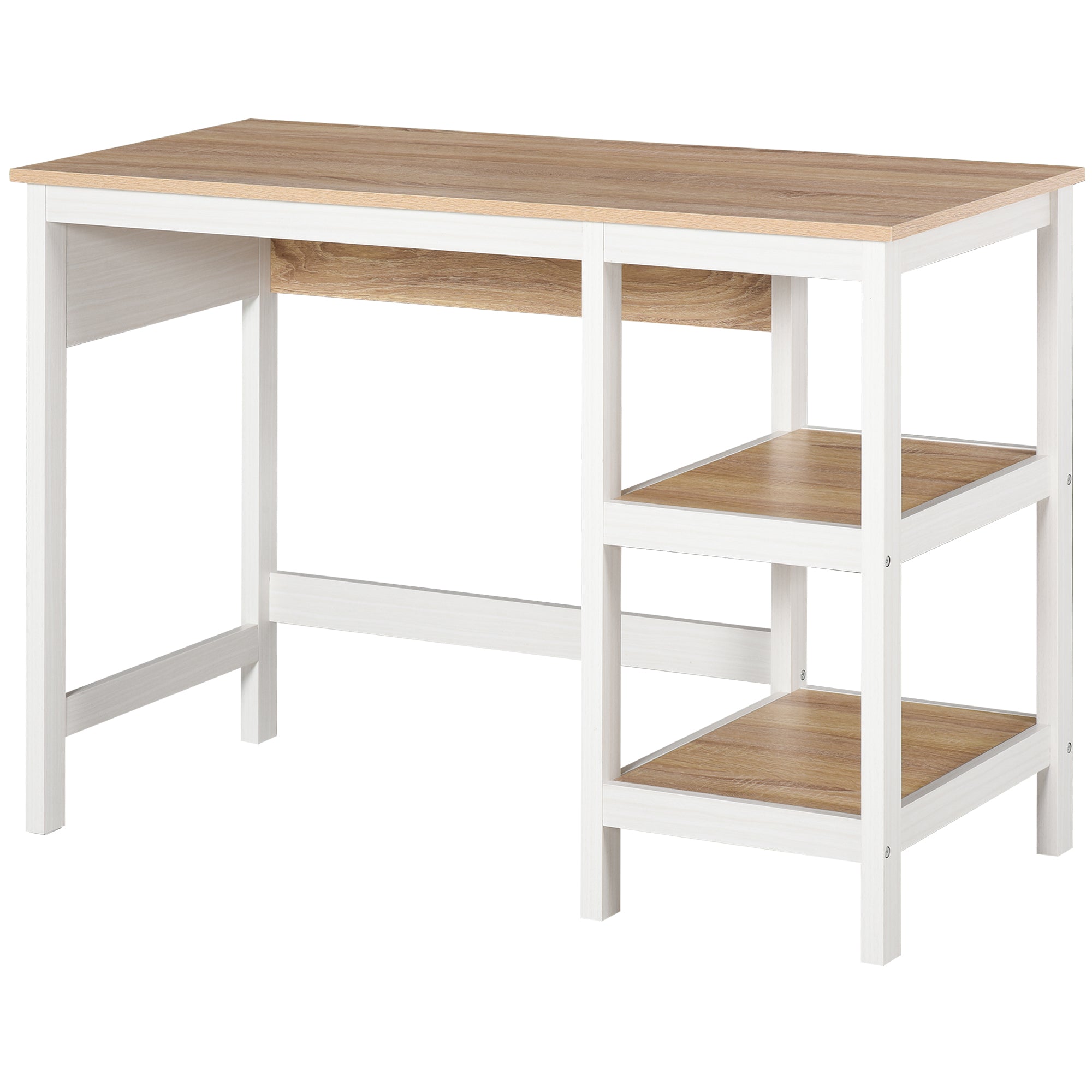 Multimedia Computer Desk dim. 110L x 48W x 76H cm 2 side shelves MDF E1 Light Oak White