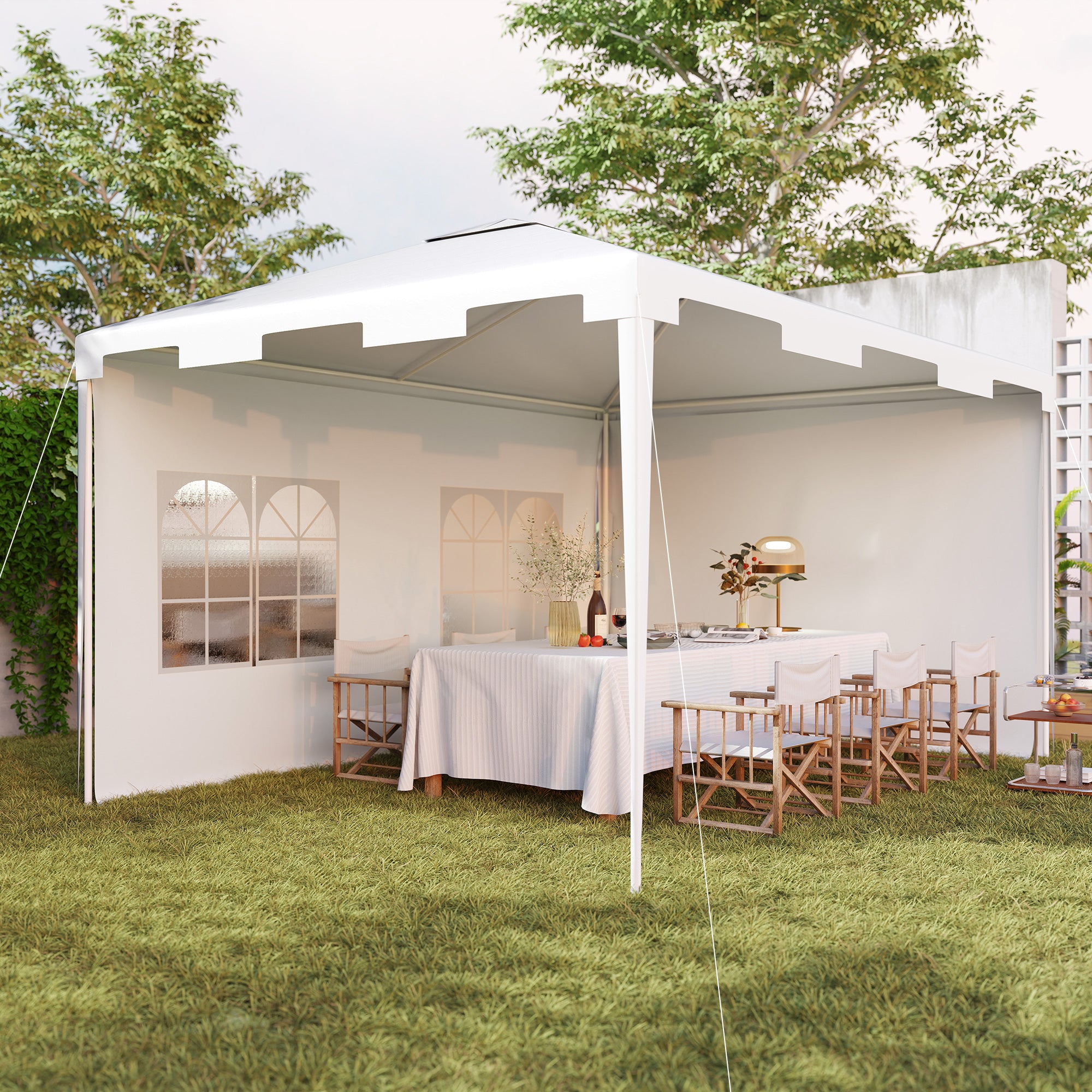 Garden Gazebo 4x3 m Detachable Outdoor Pergola with 2 Side Panels 2 Windows and Anti-UV Waterproof Steel Frame for Terrace Patio White