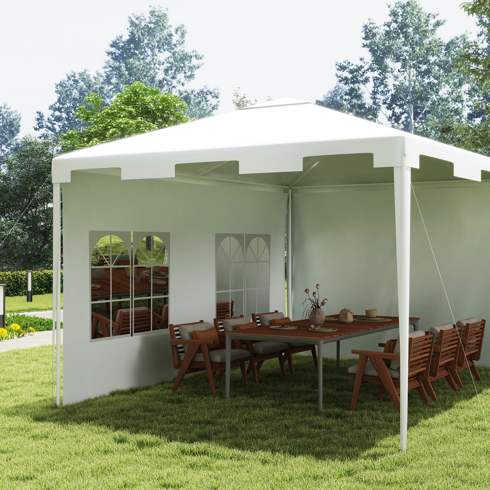 Garden Gazebo 4x3 m Detachable Outdoor Pergola with 2 Side Panels 2 Windows and Anti-UV Waterproof Steel Frame for Terrace Patio White