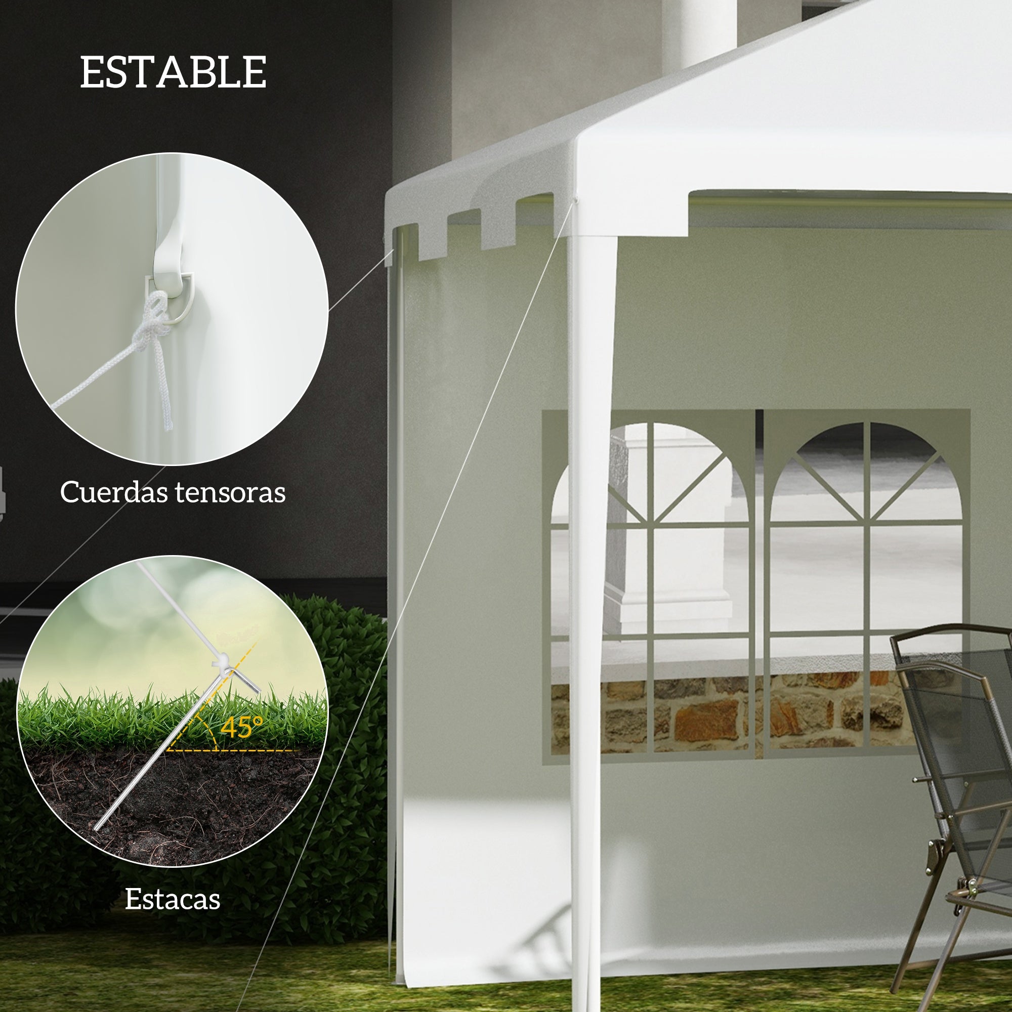 Garden Gazebo 4x3 m Detachable Outdoor Pergola with 2 Side Panels 2 Windows and Anti-UV Waterproof Steel Frame for Terrace Patio White
