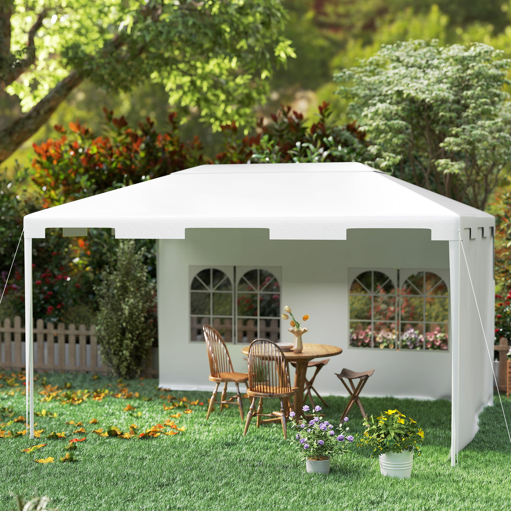 Garden Gazebo 4x3 m Detachable Outdoor Pergola with 2 Side Panels 2 Windows and Anti-UV Waterproof Steel Frame for Terrace Patio White