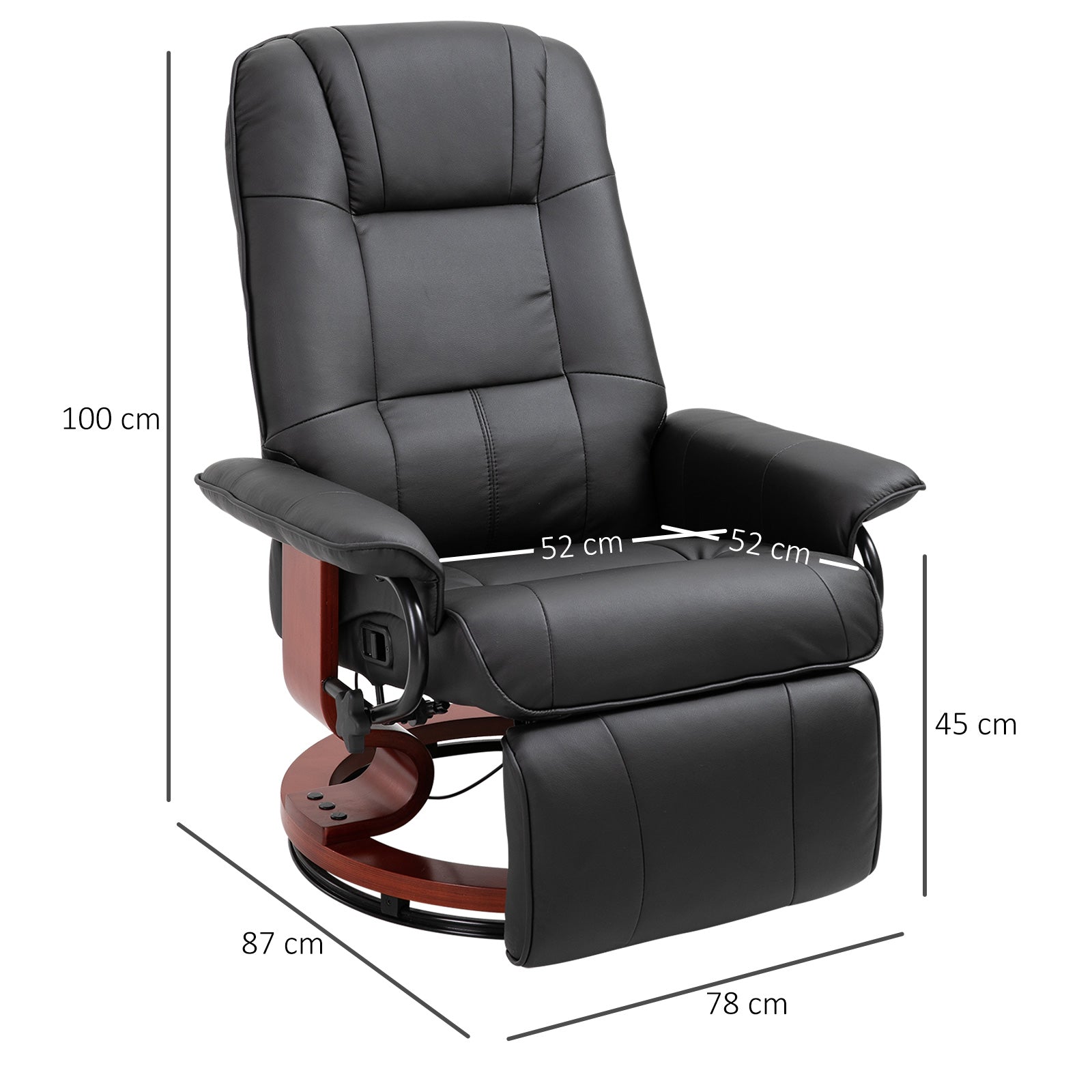 Recliner Chair Swivel TV Chair with Reclining Function, Footrest, Reclining Armchair with Armrest, Wooden Legs for Living Room, Bedroom, Faux Leather, Black