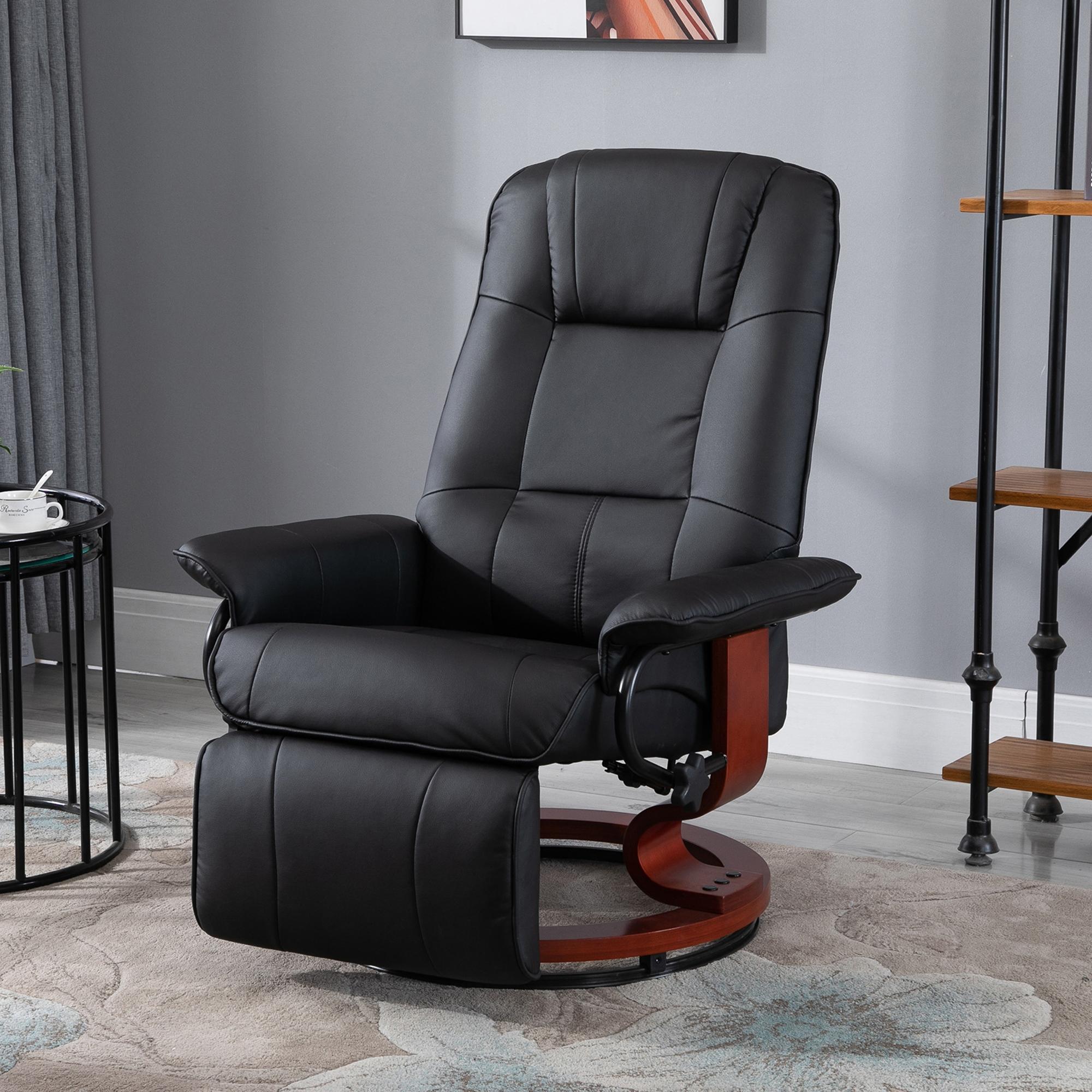 Recliner Chair Swivel TV Chair with Reclining Function, Footrest, Reclining Armchair with Armrest, Wooden Legs for Living Room, Bedroom, Faux Leather, Black