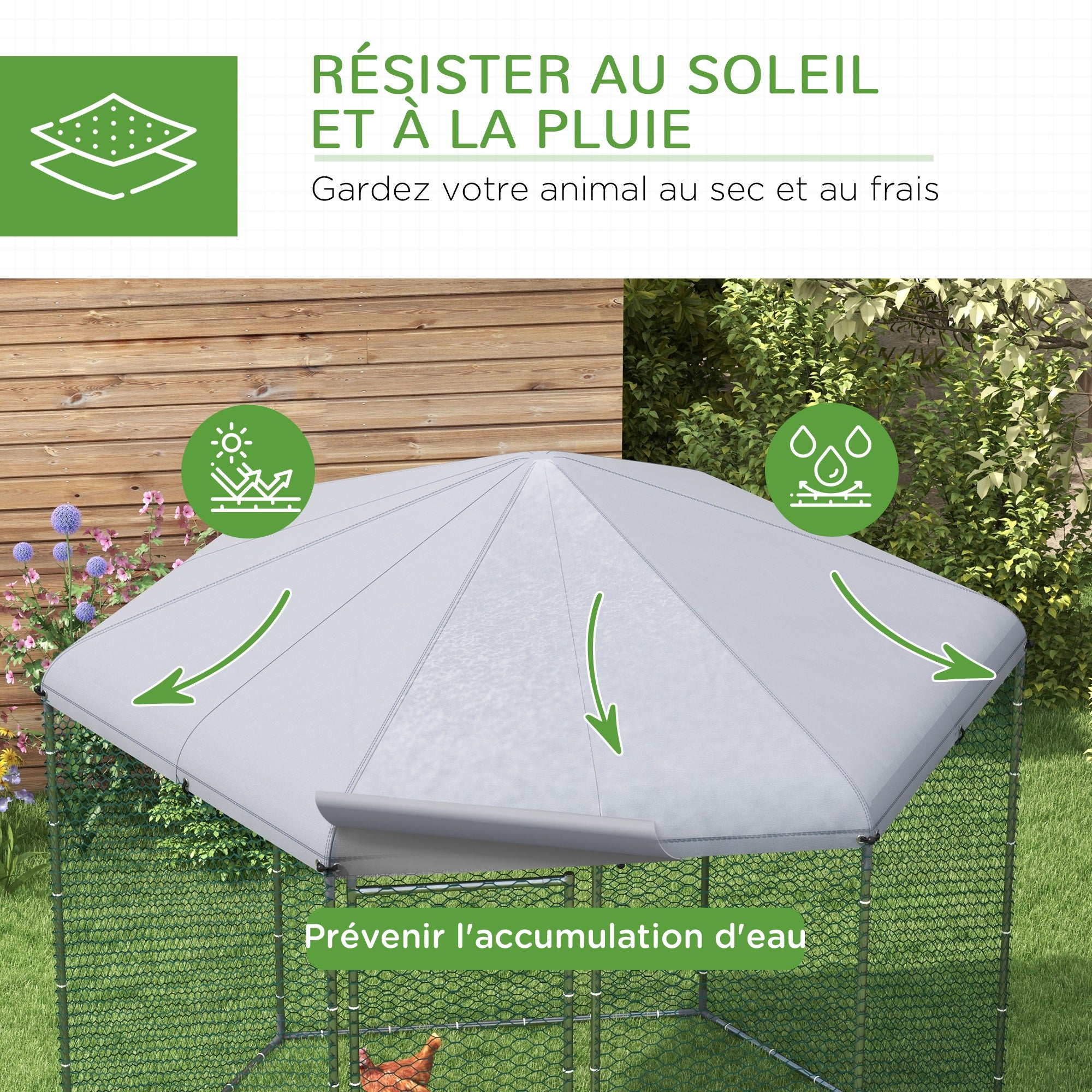Chicken Coop Kennel Aviary Hexagonal Outdoor 5 m² - mesh enclosure dim. 2.8L x 2.45W x 2.46H - covered space - galvanized steel - 5/8 chickens