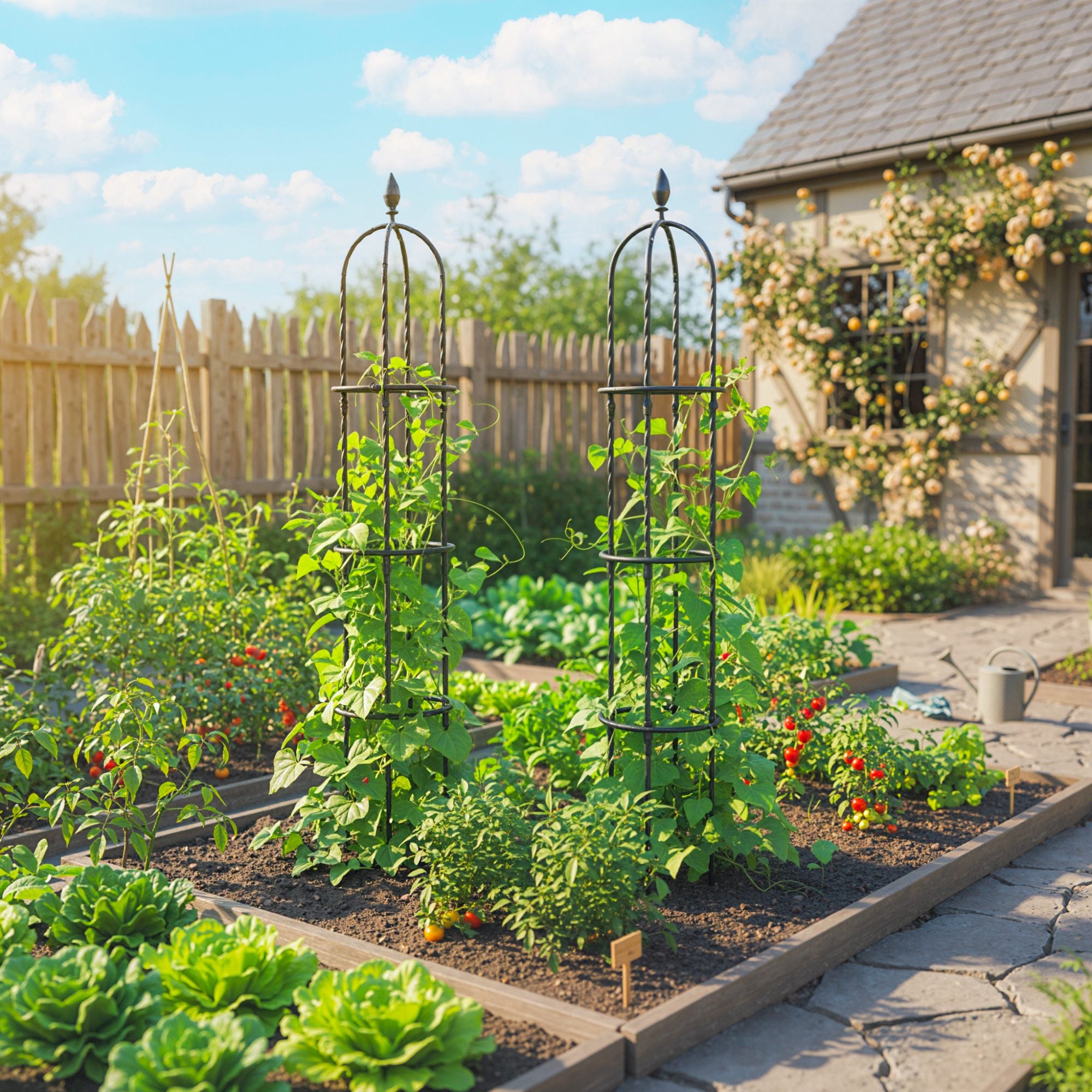 Set of 2 Steel Garden Obelisks, 174 cm Trellis Supports for Climbing Plants, Roses, Fruit & Vegetables, Decorative Outdoor Plant Supports, Black