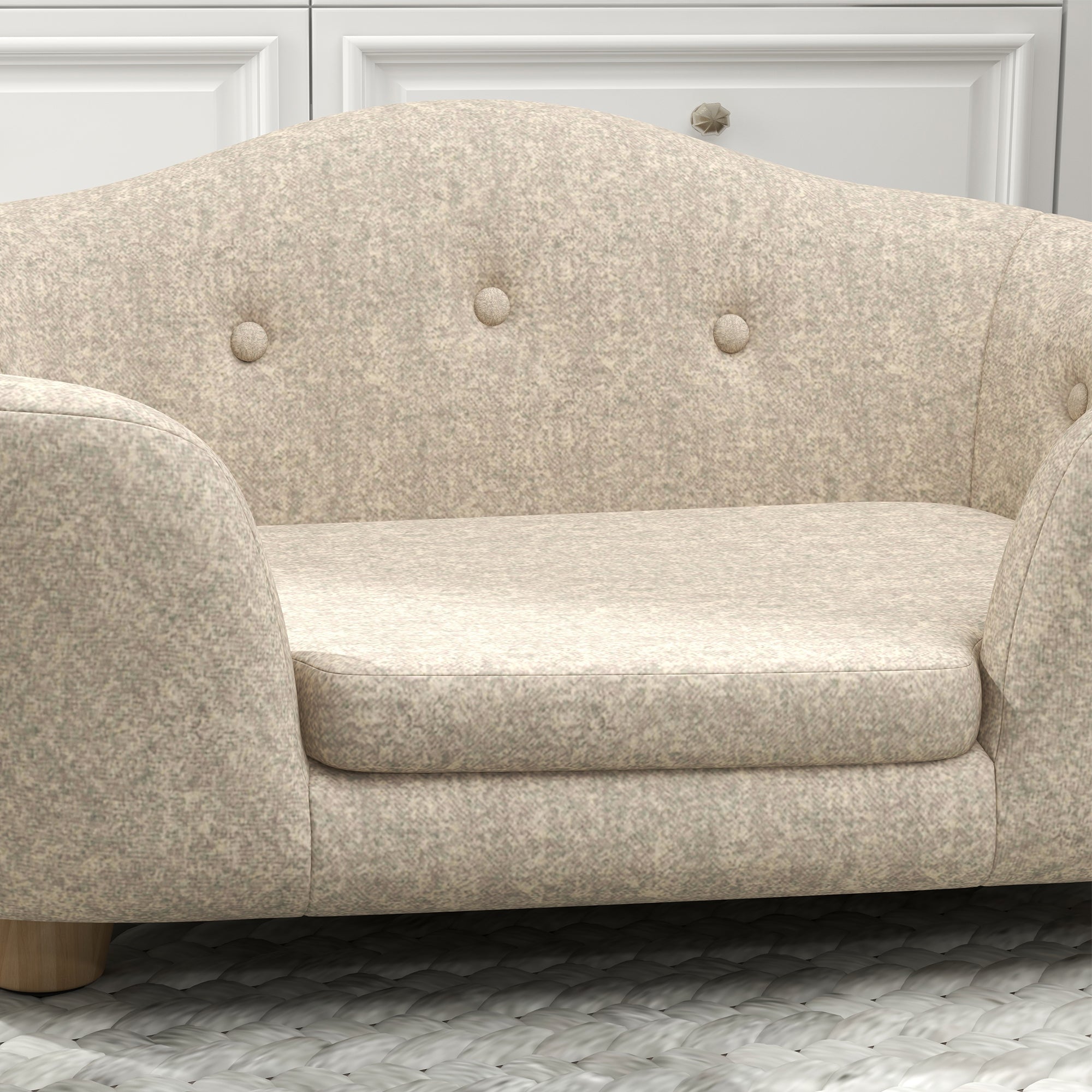 Pet Sofa Dog Mat Dog Bed Dog Couch Cat Sofa with Pillow Back Pocket Plush Foam Pine Cream White 70 x 47 x 30 cm