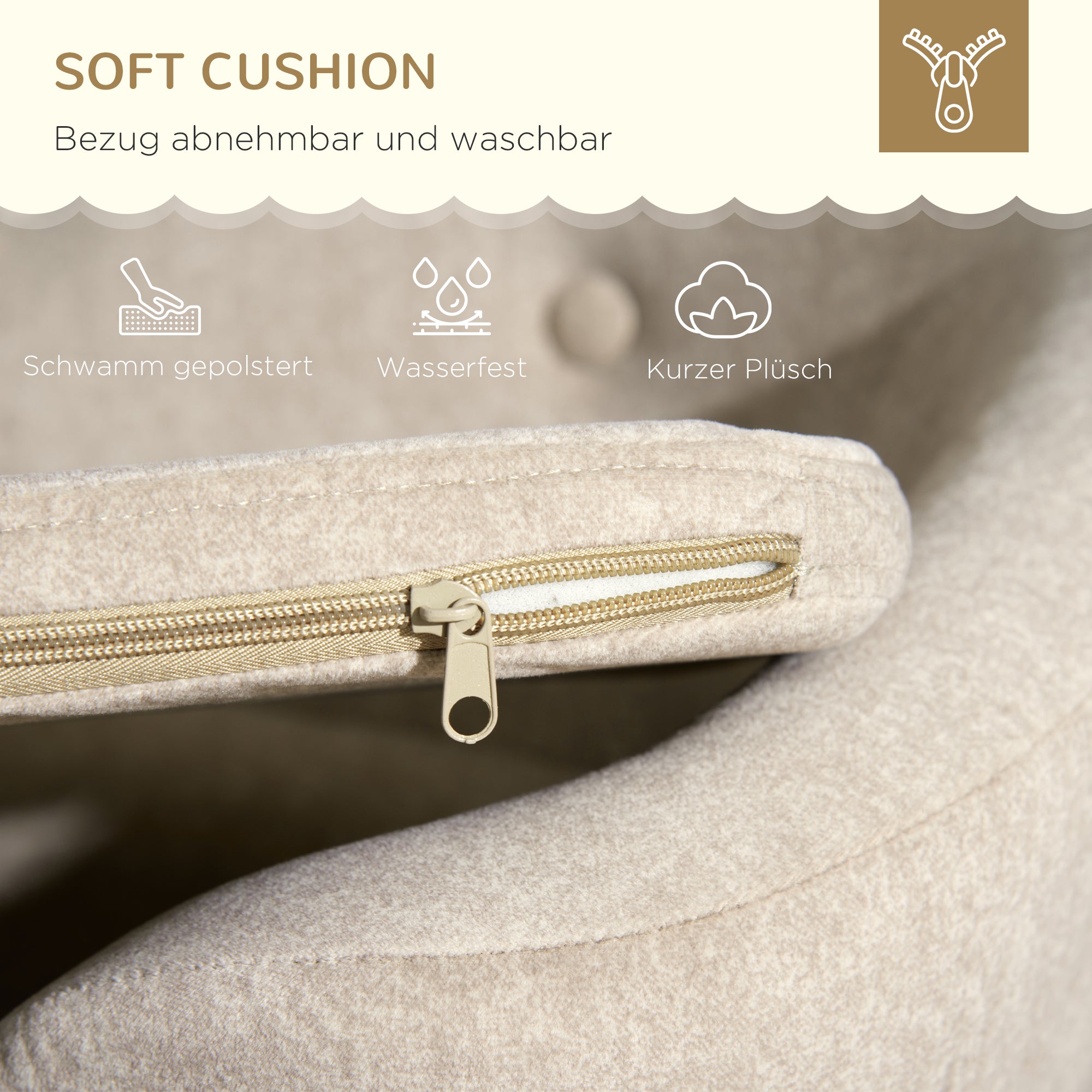 Pet Sofa Dog Mat Dog Bed Dog Couch Cat Sofa with Pillow Back Pocket Plush Foam Pine Cream White 70 x 47 x 30 cm