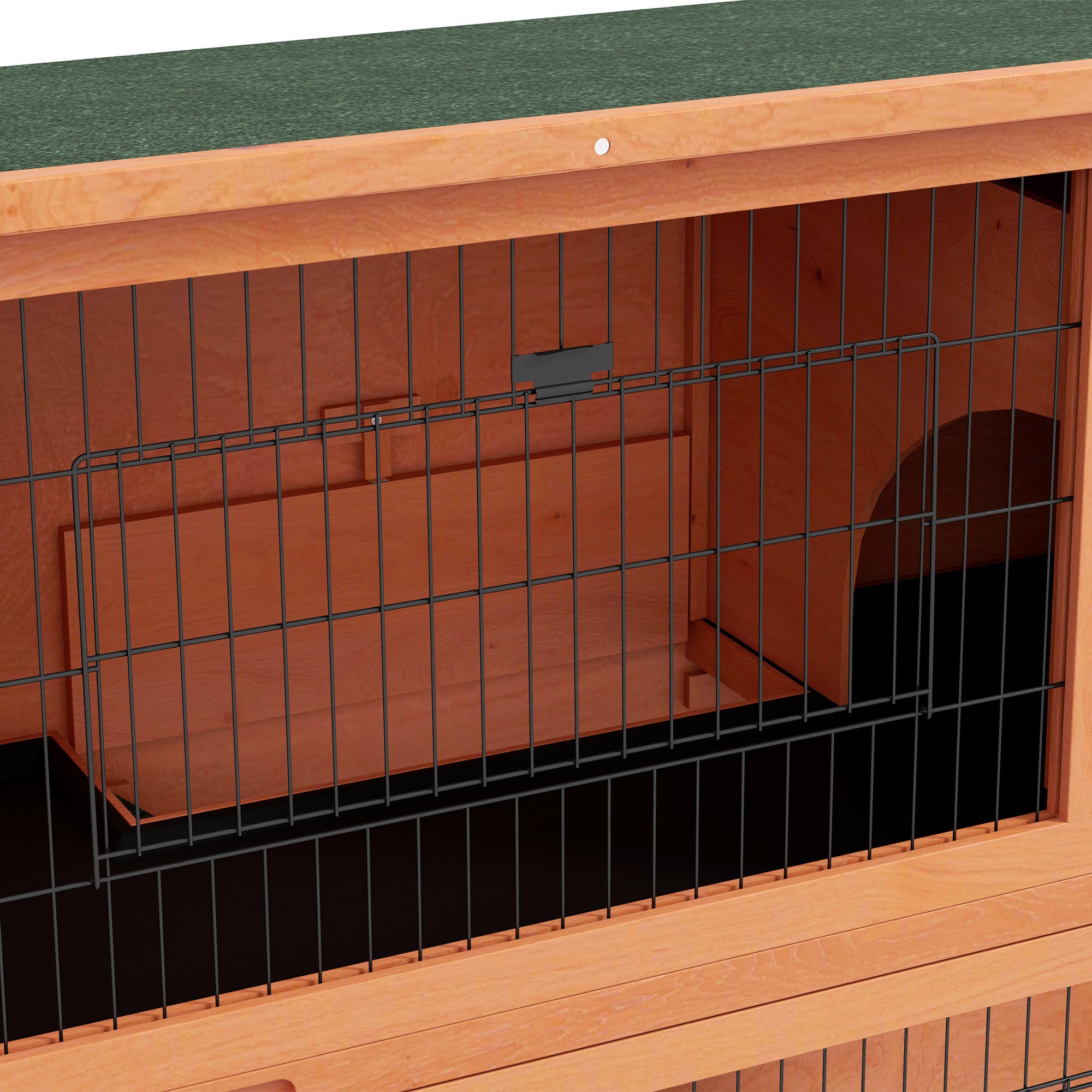 Wooden Rabbit Hutch 2-story Small Animal Hutch Pet Cage with Pallets, Ramp Small Animal House with Outdoor Enclosure Asphalt Roof for 2 Rabbits Orange 123 x 63 x 112 cm