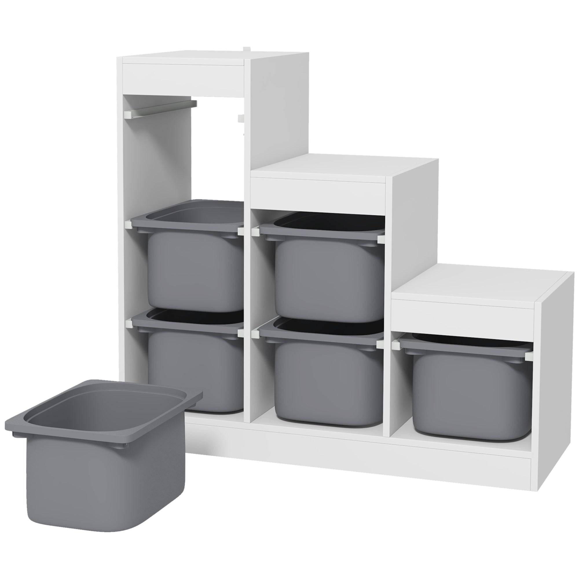 Toy Storage Cabinet with 6 Removable Bins 3 Levels, Easy Toy Storage for Kids, Quick Cleaning, for 3-8 Years, Gray