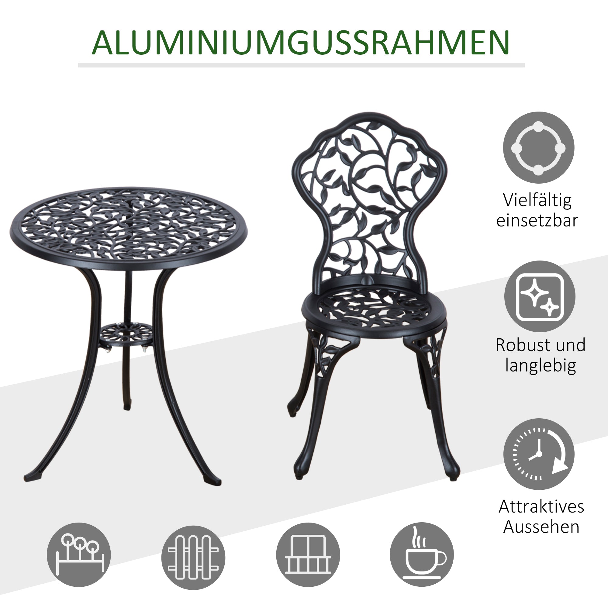3-Piece Cast Aluminum Bistro Set Balcony Furniture Set Bistro Set with 2 Chairs Outdoor Garden Furniture Black