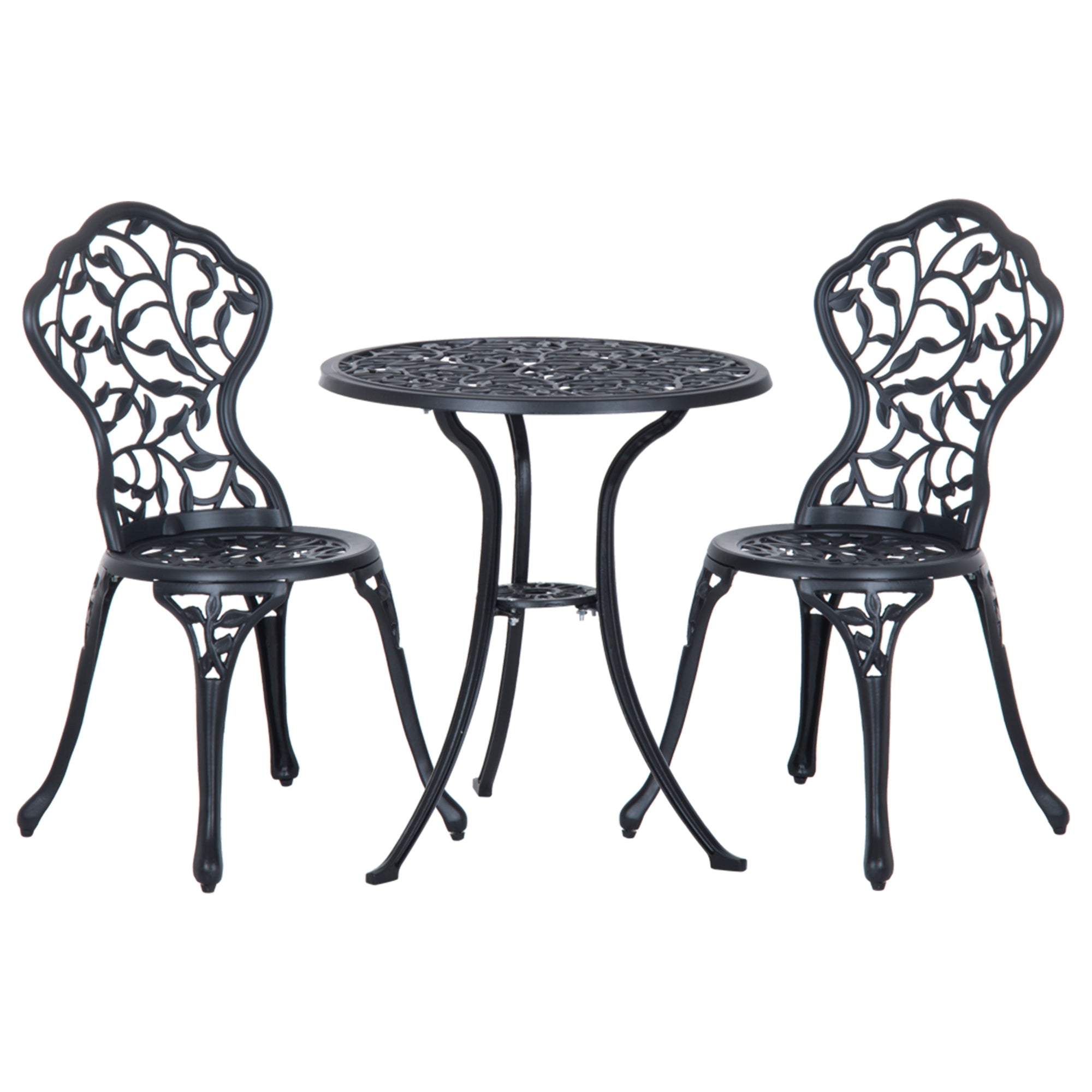 3-Piece Cast Aluminum Bistro Set Balcony Furniture Set Bistro Set with 2 Chairs Outdoor Garden Furniture Black