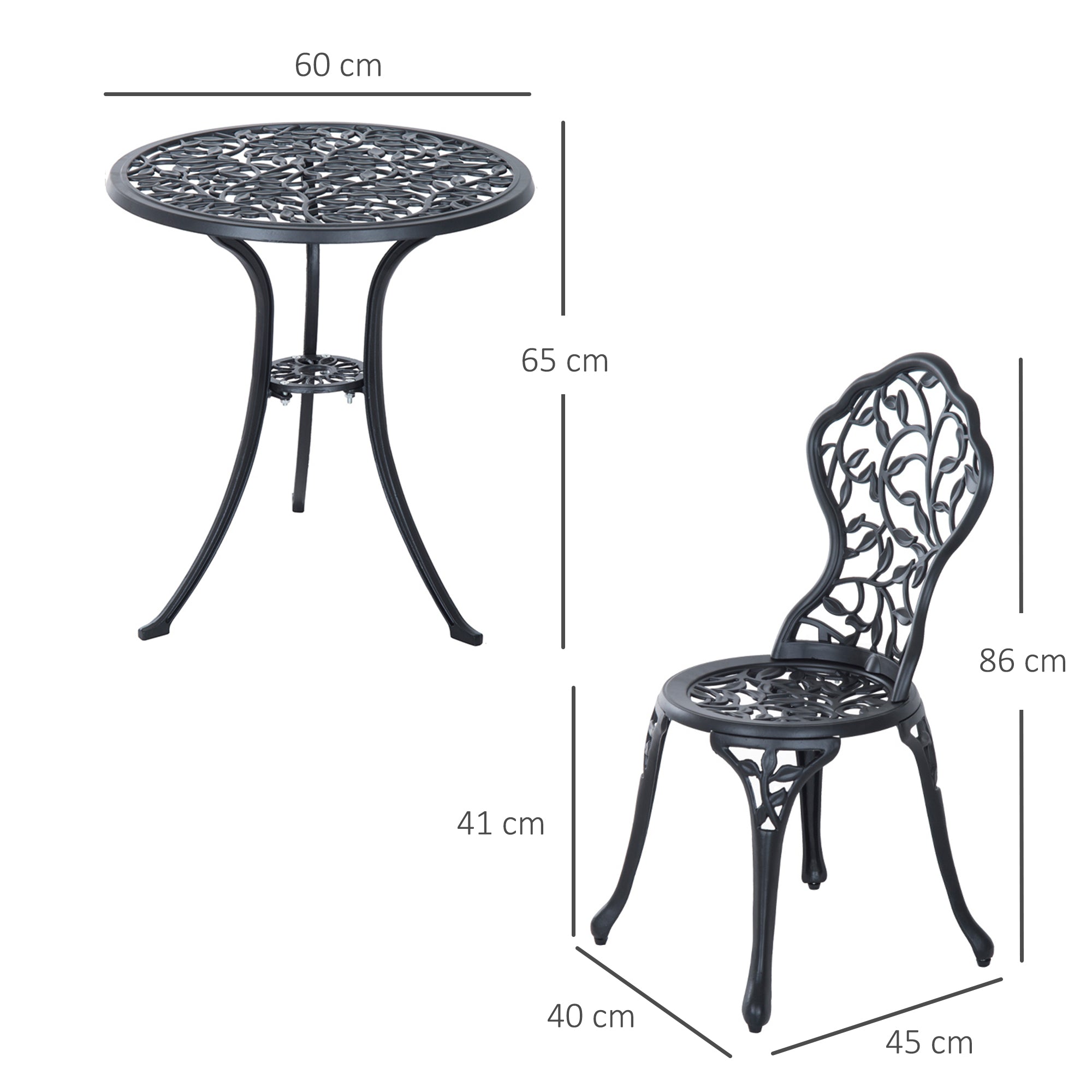 3-Piece Cast Aluminum Bistro Set Balcony Furniture Set Bistro Set with 2 Chairs Outdoor Garden Furniture Black