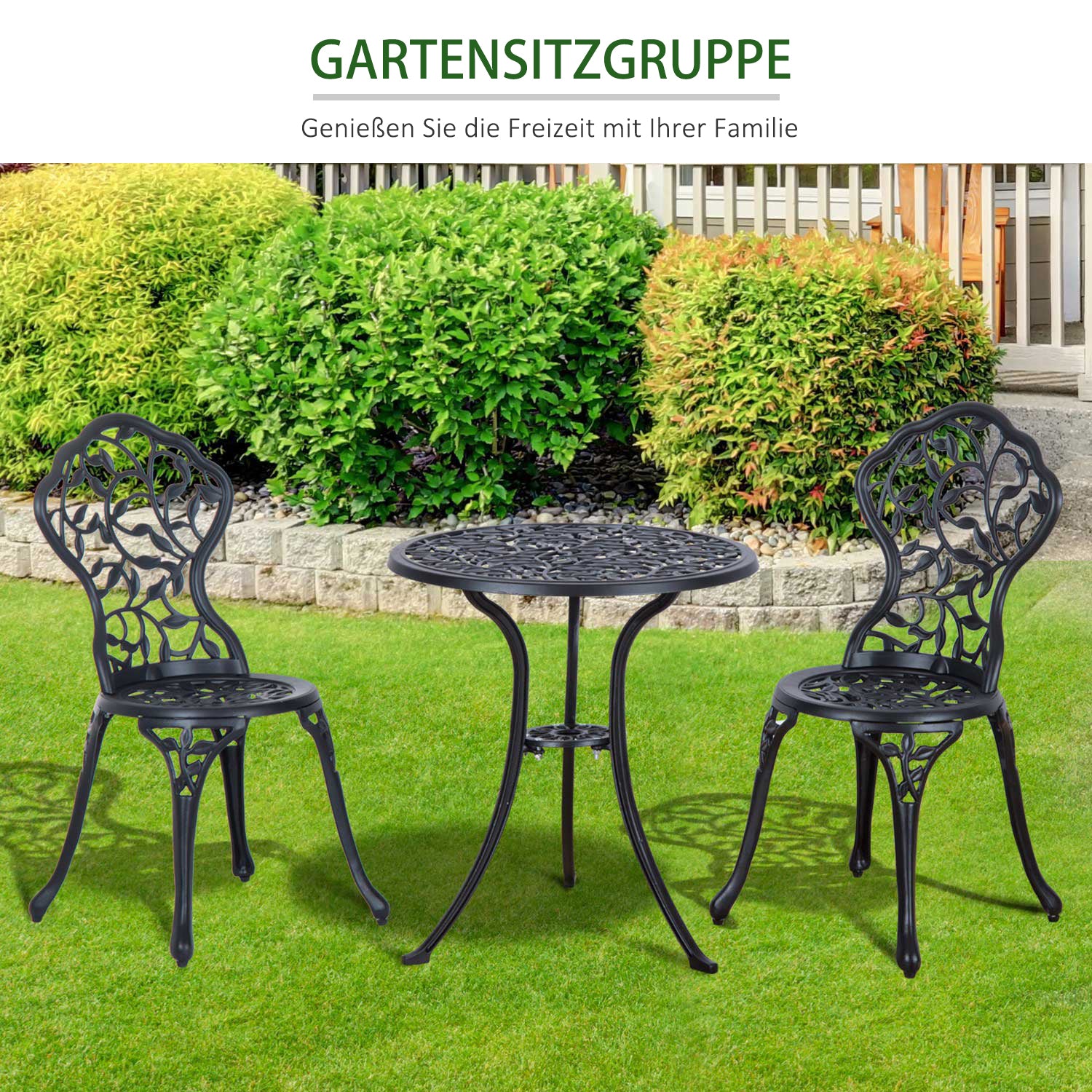 3-Piece Cast Aluminum Bistro Set Balcony Furniture Set Bistro Set with 2 Chairs Outdoor Garden Furniture Black