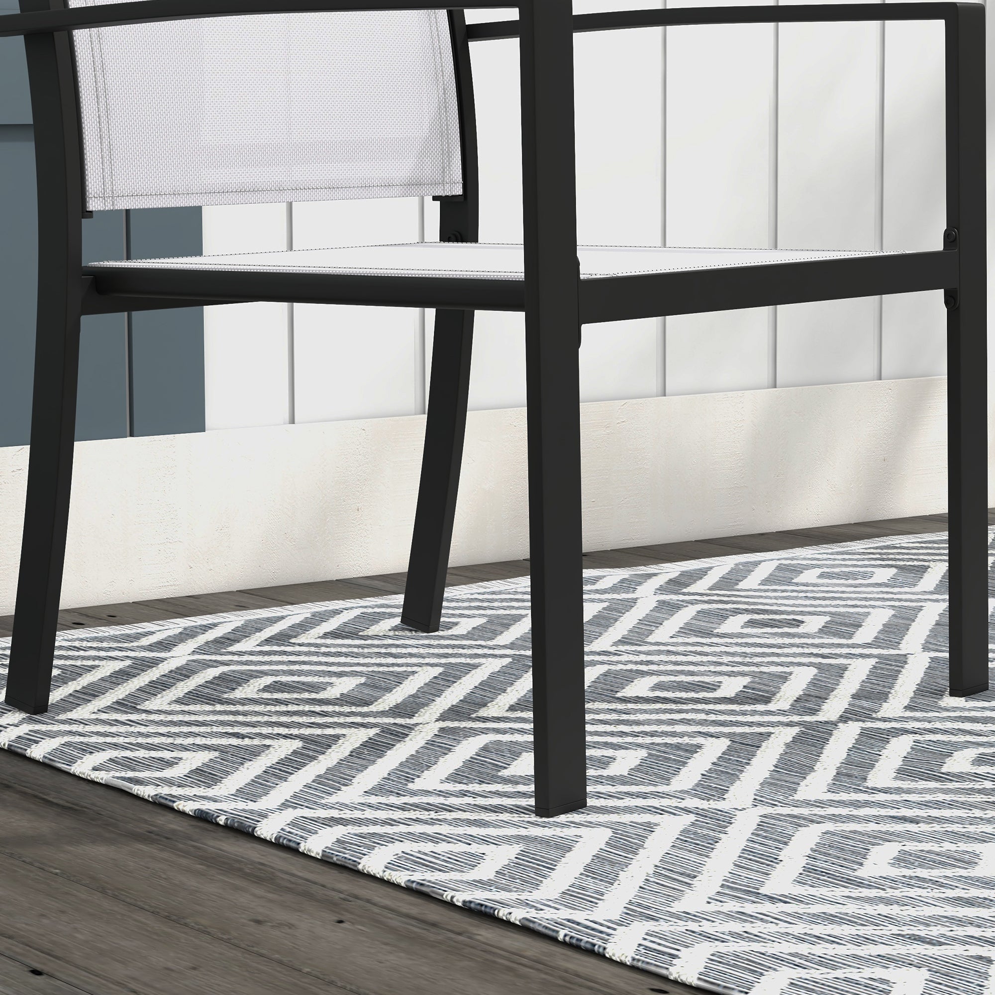 3-Piece Garden Coffee Table Set and 2 Stackable Chairs, Glass Table with Breathable Mesh Outdoor Chairs, Light Gray