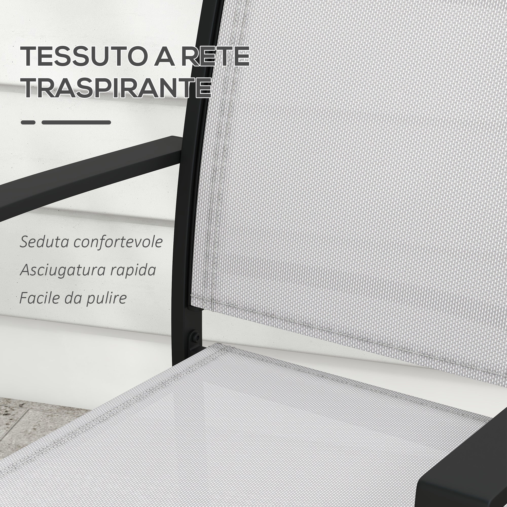 3-Piece Garden Coffee Table Set and 2 Stackable Chairs, Glass Table with Breathable Mesh Outdoor Chairs, Light Gray