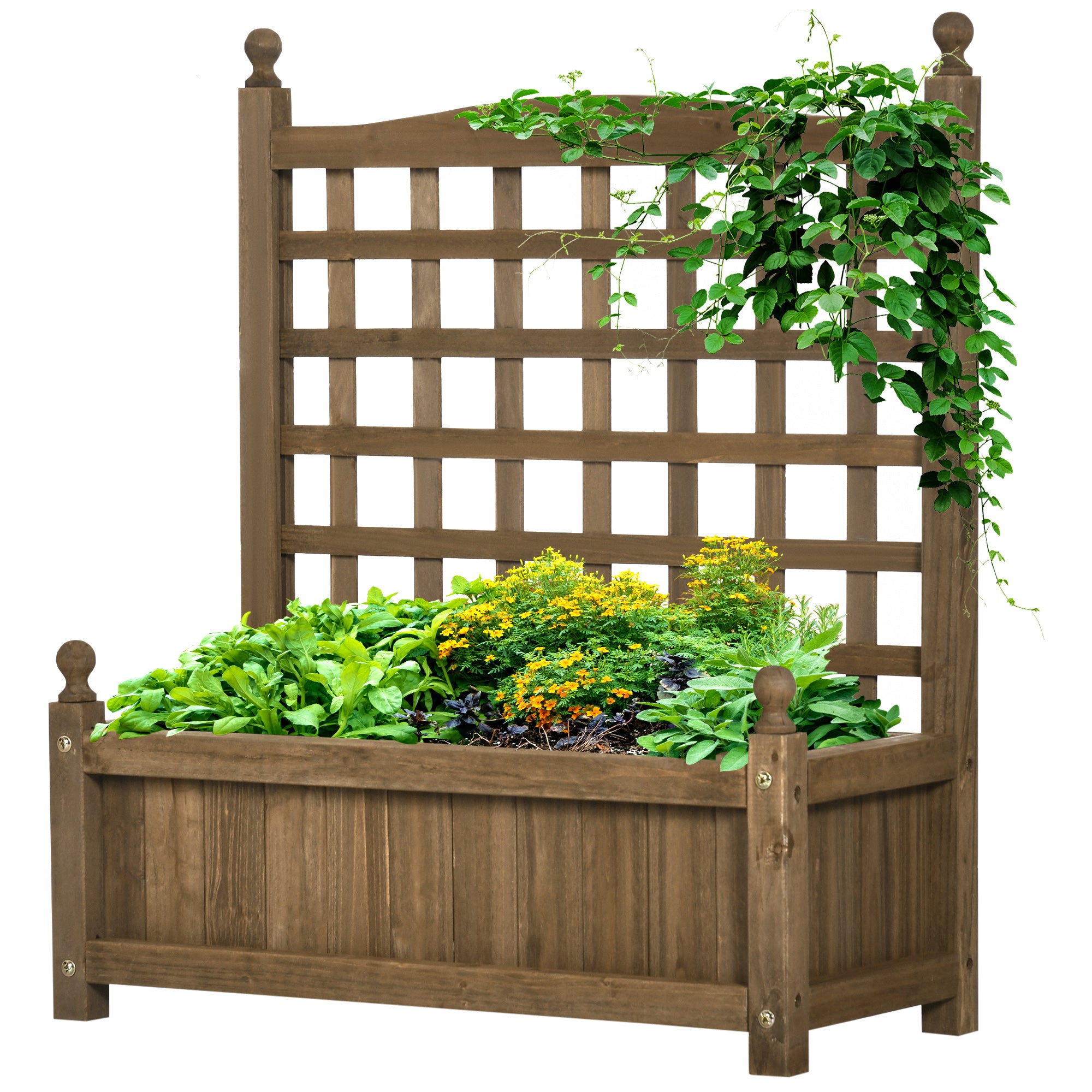 Planter with Trellis - Flower Box - Raised Planter - dim. 64L x 28W x 75H cm Includes Irrigation Inserts Treated Fir Wood