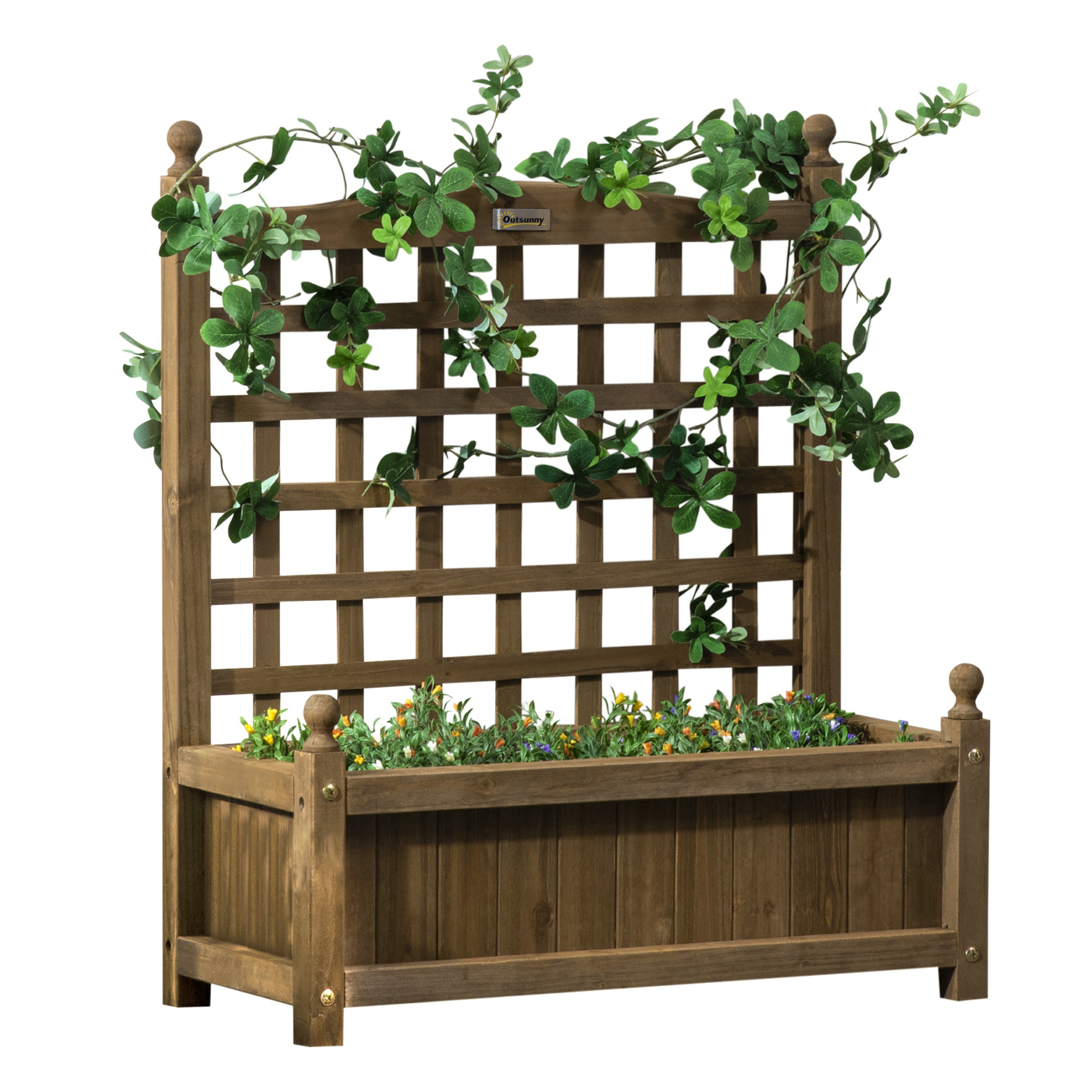 Planter with Trellis - Flower Box - Raised Planter - dim. 64L x 28W x 75H cm Includes Irrigation Inserts Treated Fir Wood