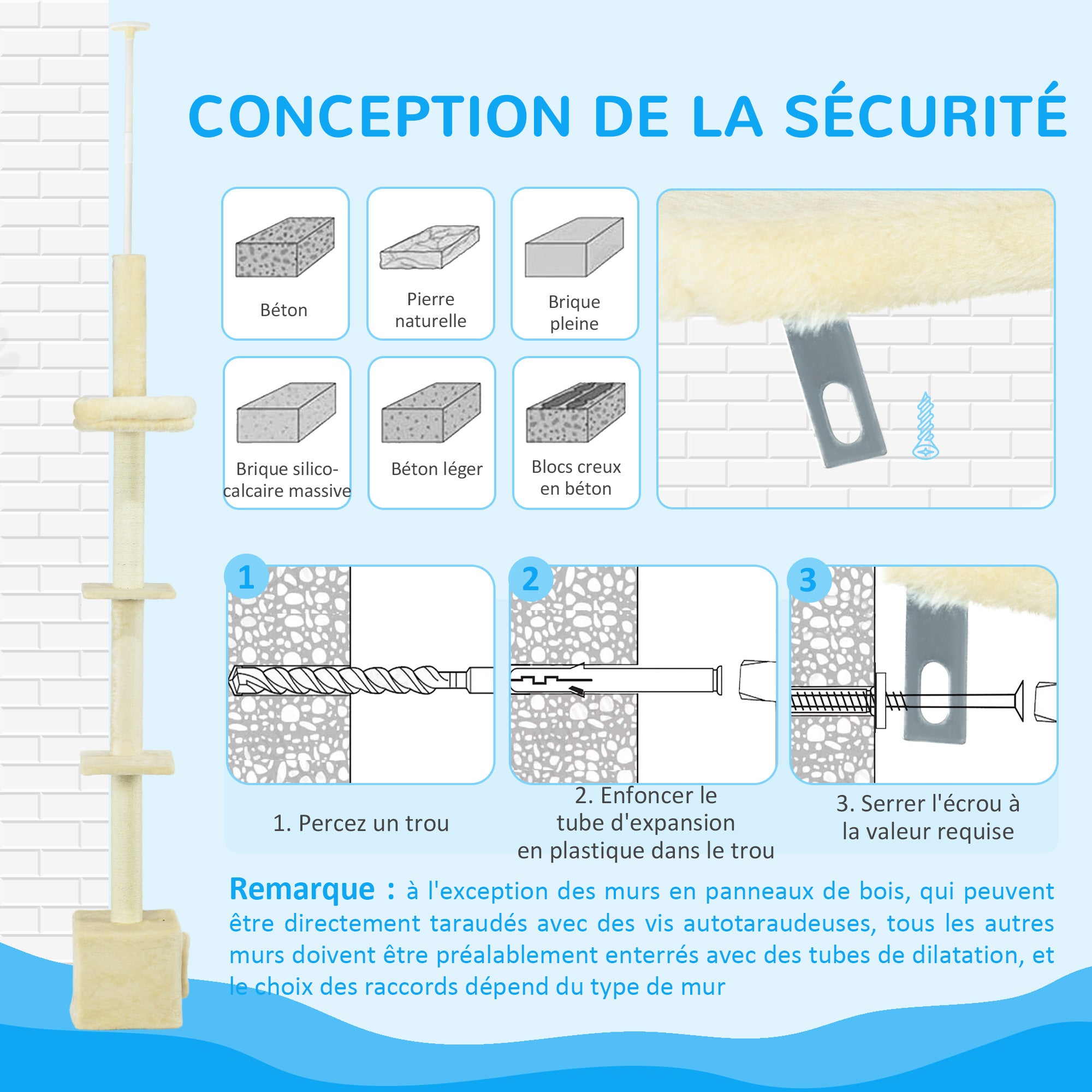 Adjustable Height Cat Tree from 230 to 260 cm Play Tower for Cats Scratching Post 4 Levels Activity with Plush Beige Niche