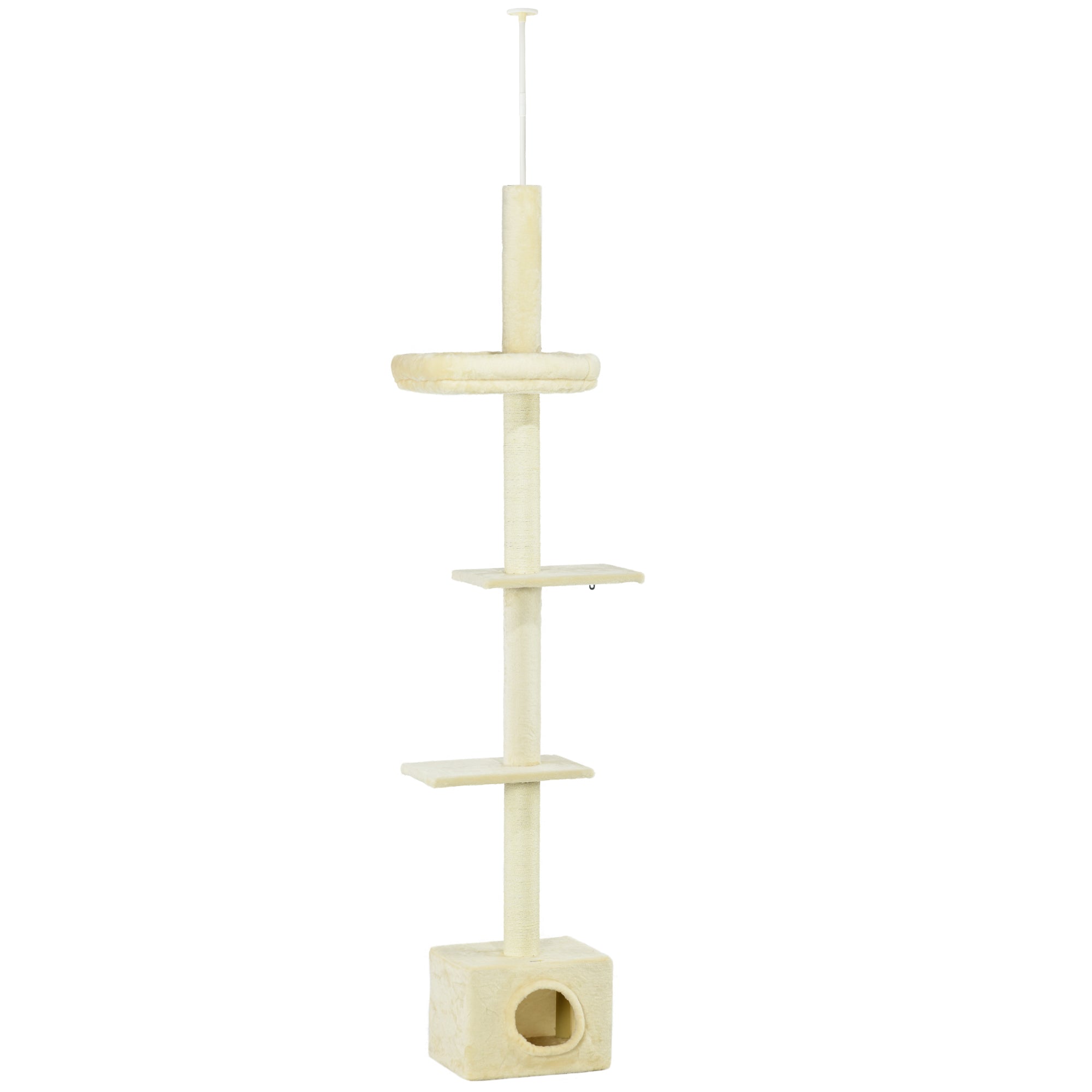 Adjustable Height Cat Tree from 230 to 260 cm Play Tower for Cats Scratching Post 4 Levels Activity with Plush Beige Niche