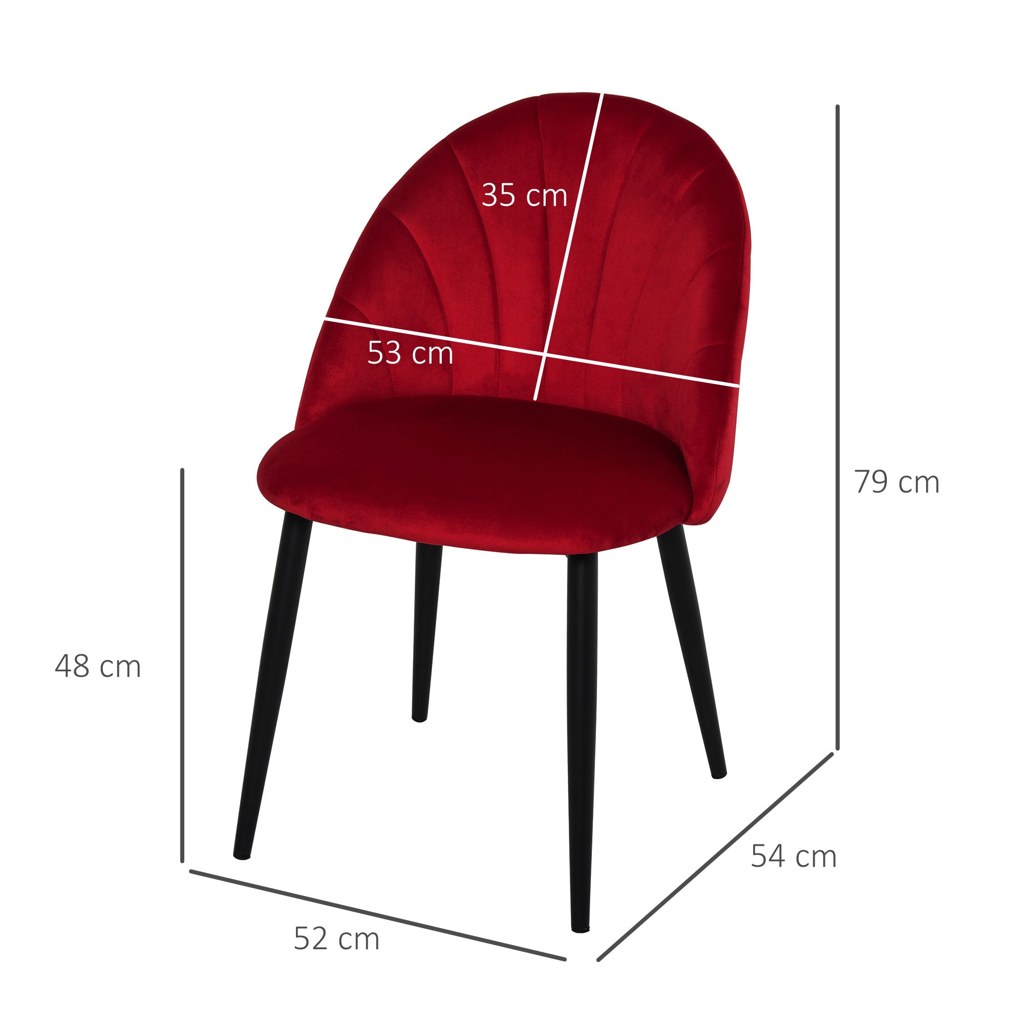 Set of 2 Velvet Dining Chairs, Kitchen and Living Room Chairs with Metal Legs and Shell Backrest, Red