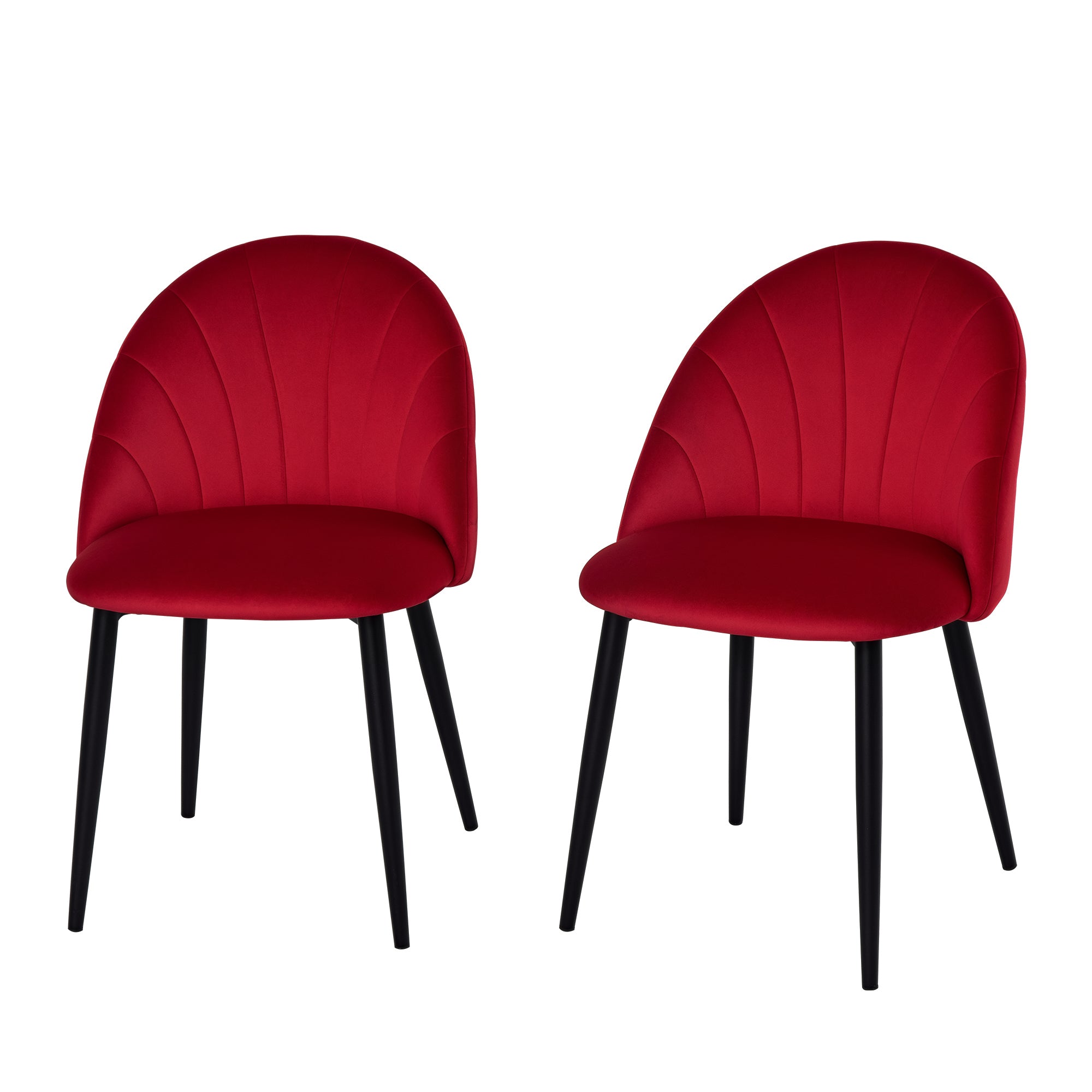 Set of 2 Velvet Dining Chairs, Kitchen and Living Room Chairs with Metal Legs and Shell Backrest, Red