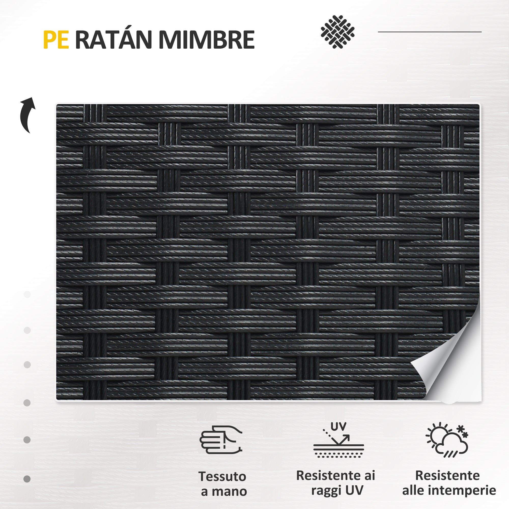 4-Piece Outdoor Rattan PE Lounge Set, Garden Lounge with 2-Seater Sofa, 2 Armchairs with Cushions and Glass Coffee Table, Black and Gray