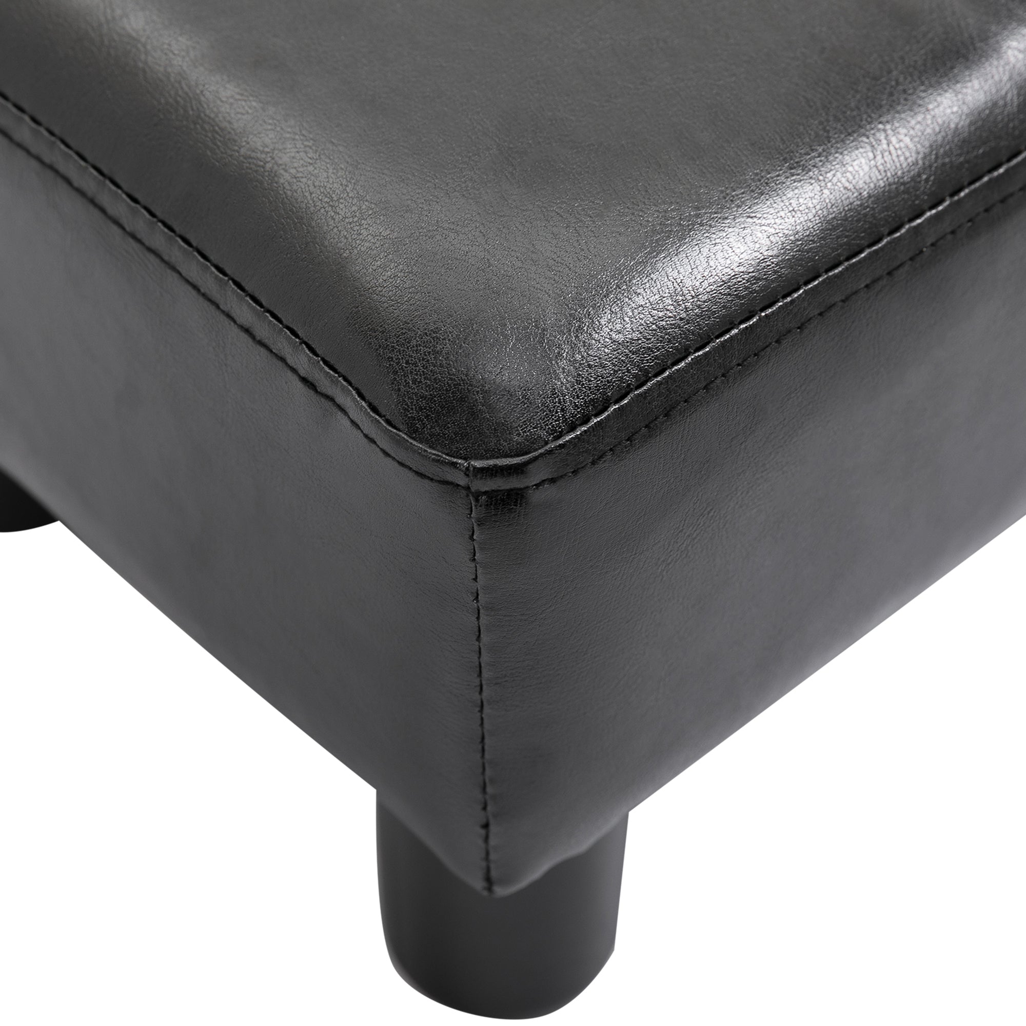 Footstool with Faux Leather Modern Ottoman Footrest Faux Leather Stool for Bedroom, Living Room, Black