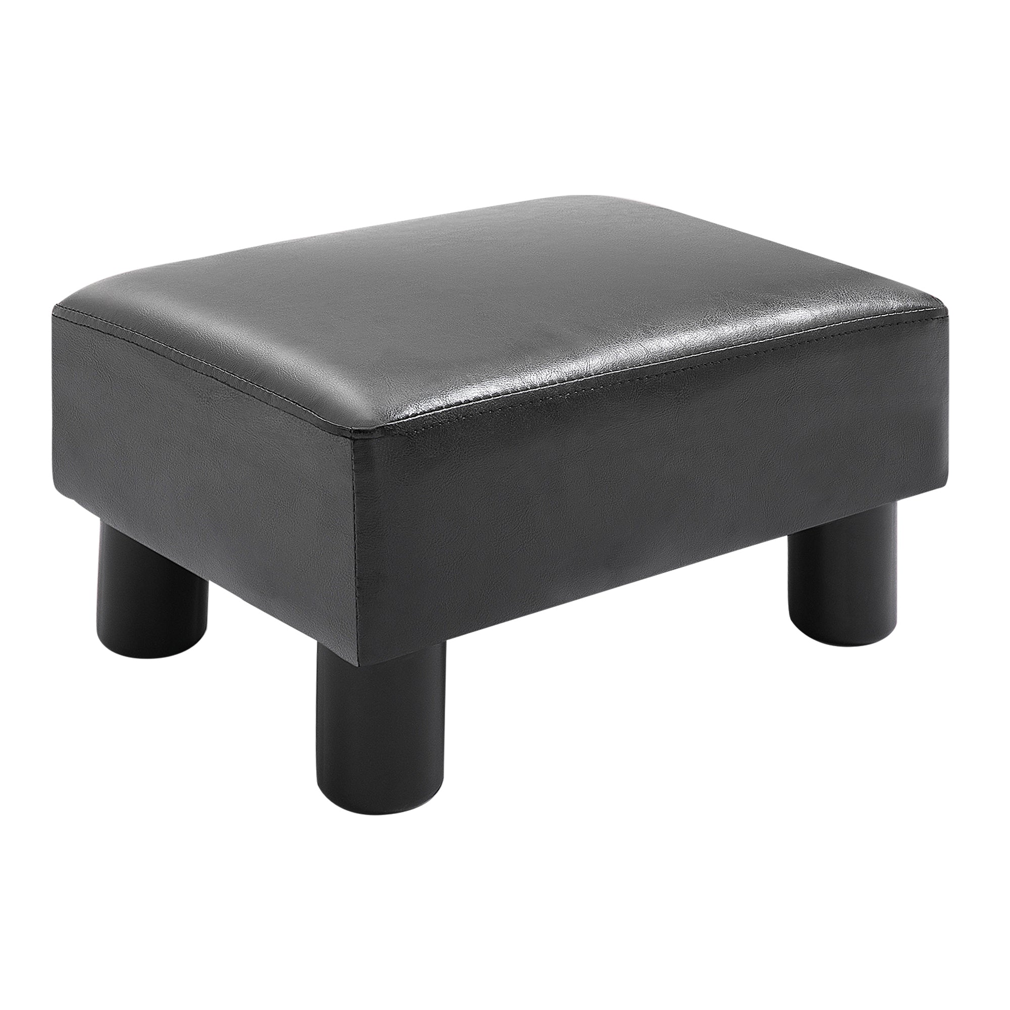 Footstool with Faux Leather Modern Ottoman Footrest Faux Leather Stool for Bedroom, Living Room, Black