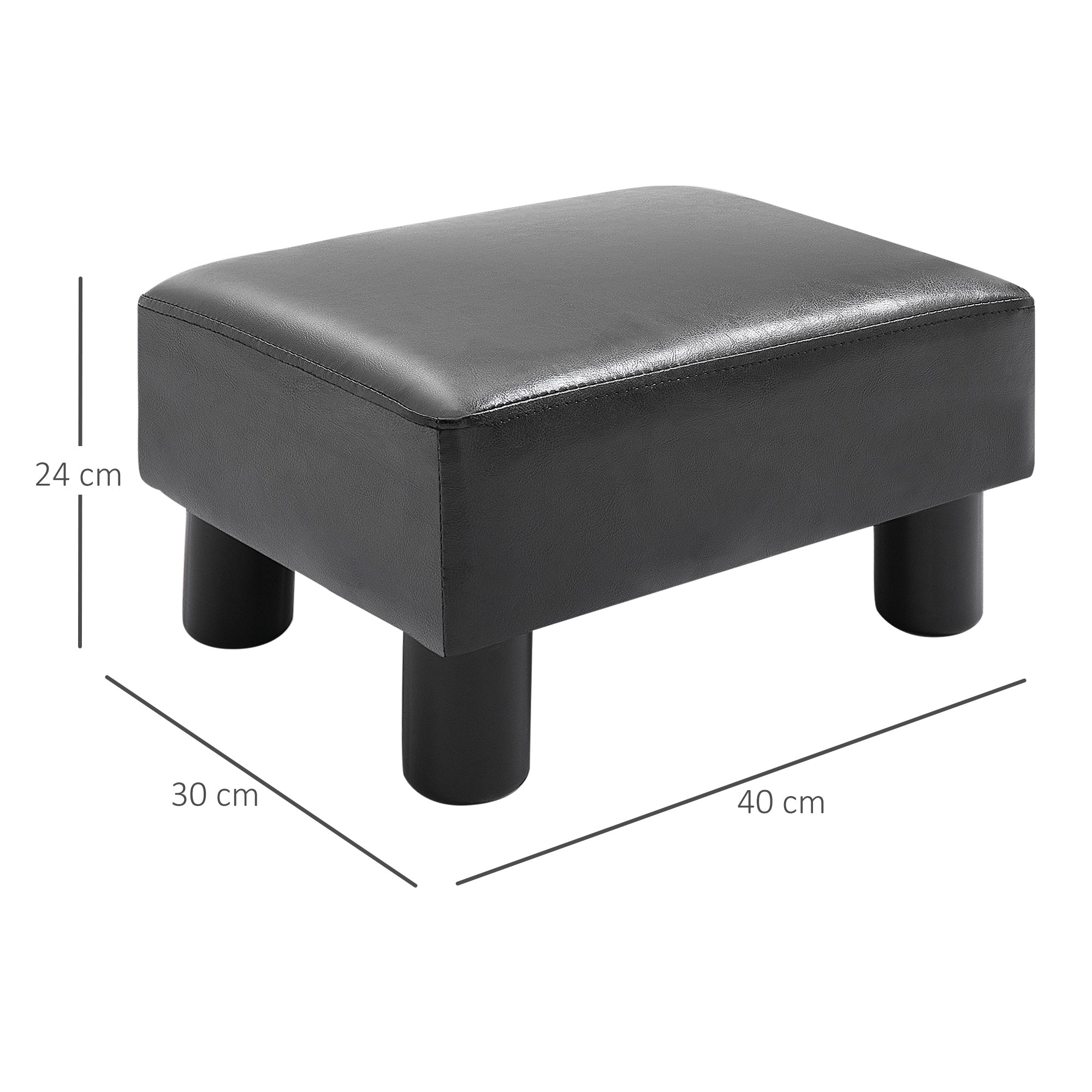 Footstool with Faux Leather Modern Ottoman Footrest Faux Leather Stool for Bedroom, Living Room, Black