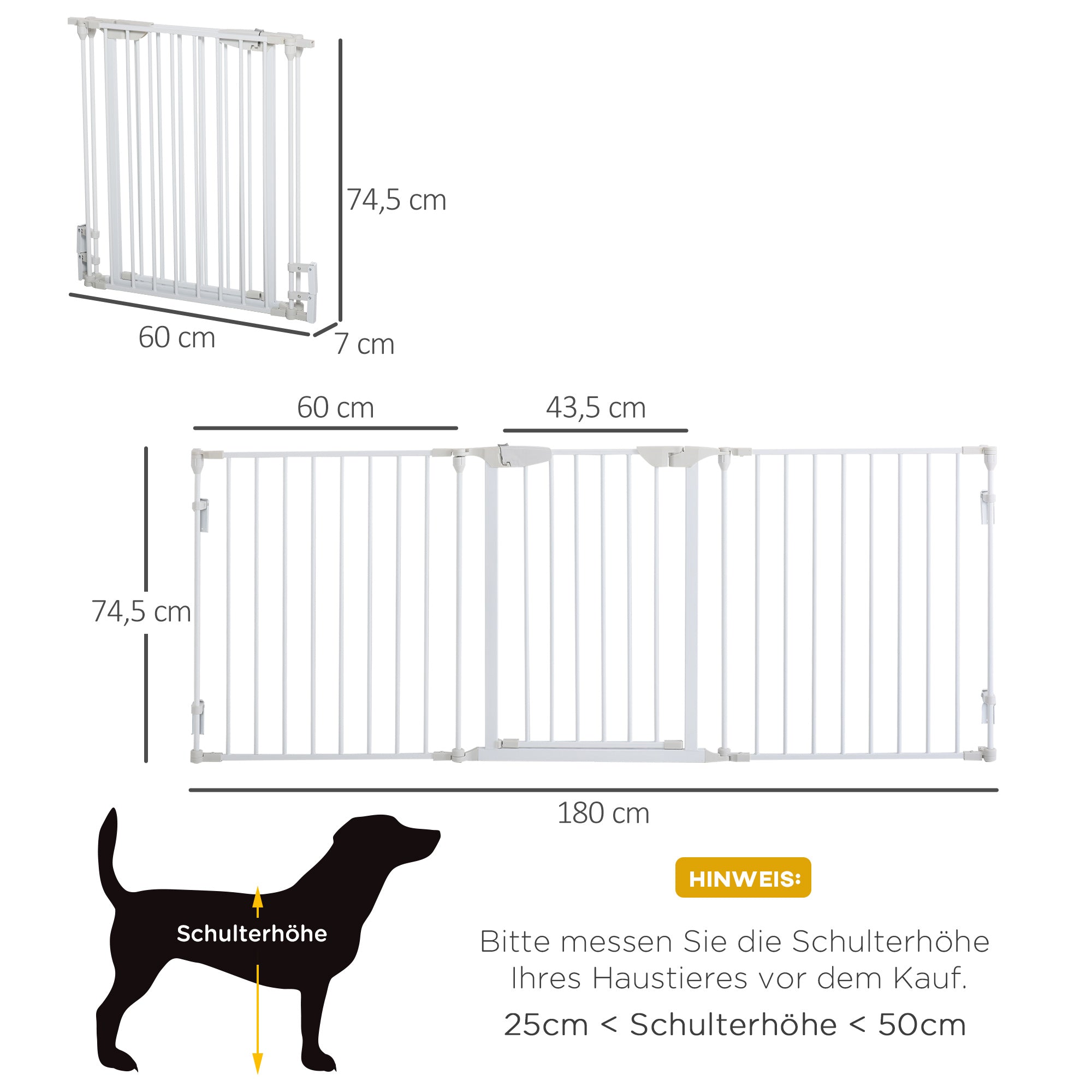 Dog Barrier Gate Protection Gate Dog Gate Door Protection Gate 3 Elements incl. Safety Door, Wall-Mounted Positioning for Fireplace & Oven, Metal White 180 x 3 x 74.5 cm