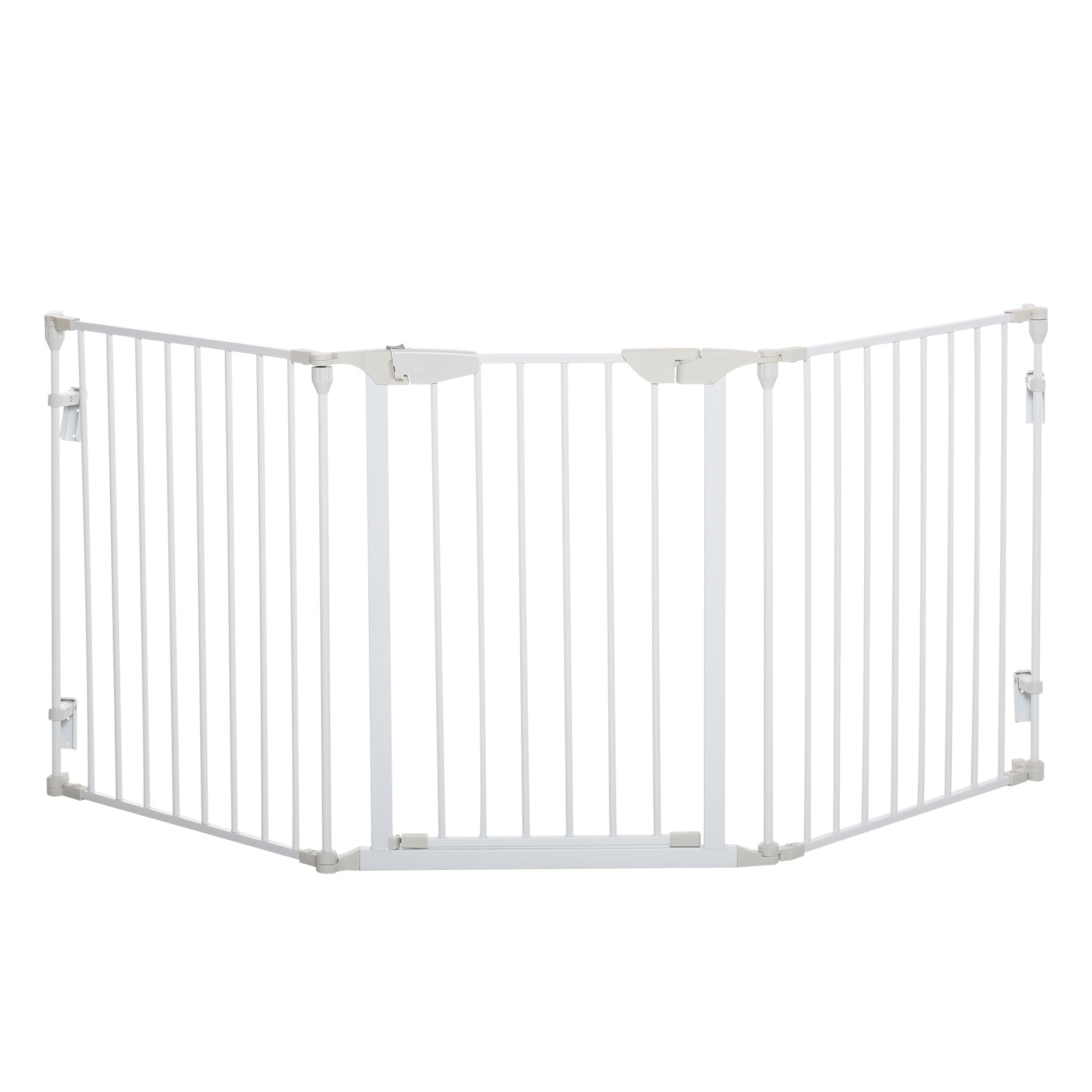 Dog Barrier Gate Protection Gate Dog Gate Door Protection Gate 3 Elements incl. Safety Door, Wall-Mounted Positioning for Fireplace & Oven, Metal White 180 x 3 x 74.5 cm