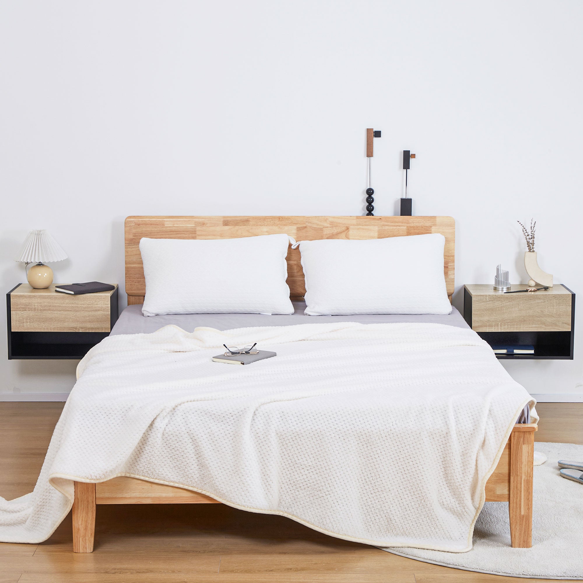 Set of 2 Floating Bedside Tables Hanging Bedside Tables with 1 Drawer and Open Shelf for Bedroom 46x30x30 cm Oak and Black