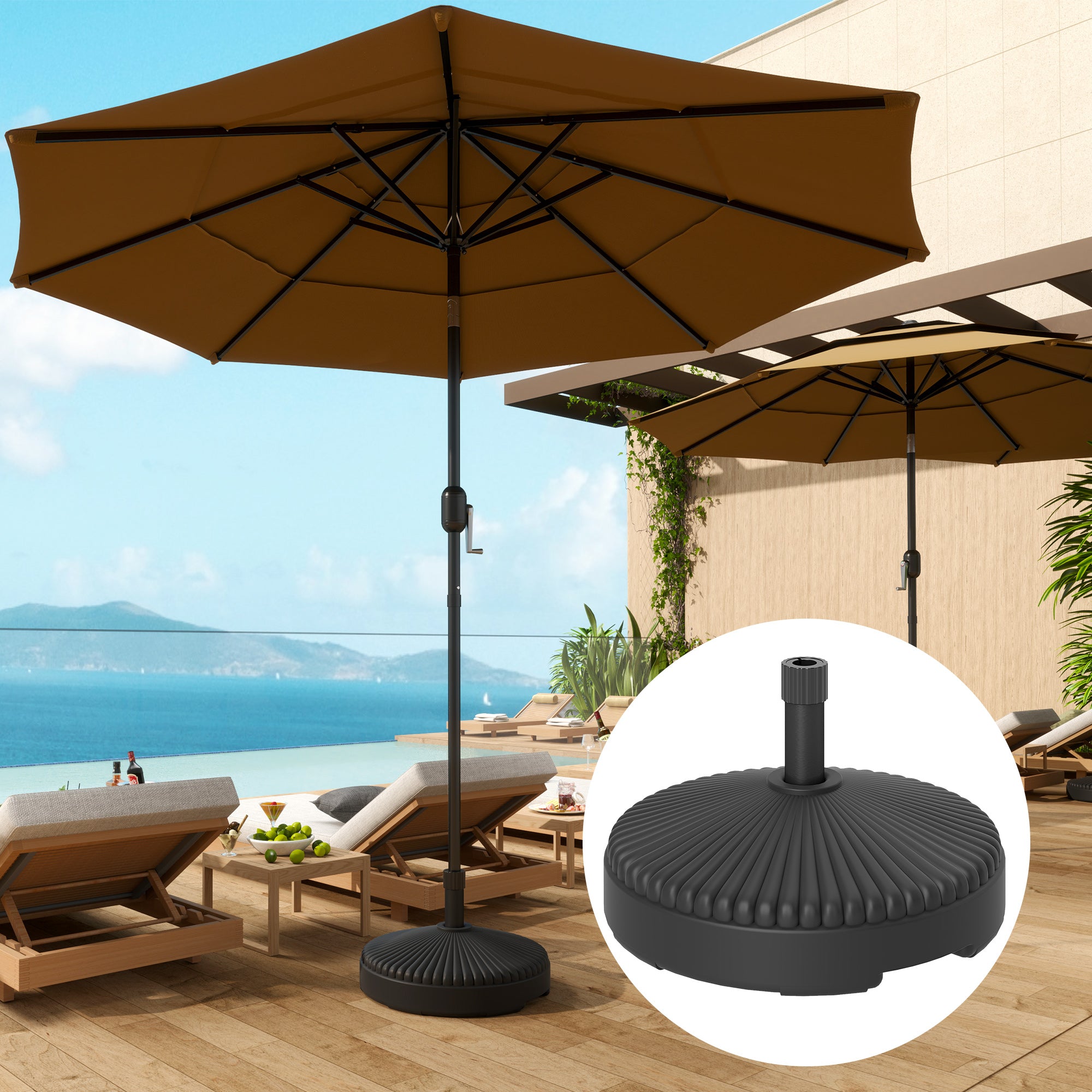 Fillable Umbrella Stand up to 28 kg Umbrella Base, Round Umbrella Holder, Umbrella Weight, Stand for Umbrella Ø34/38 mm, for Balcony, Terrace, Garden, Black